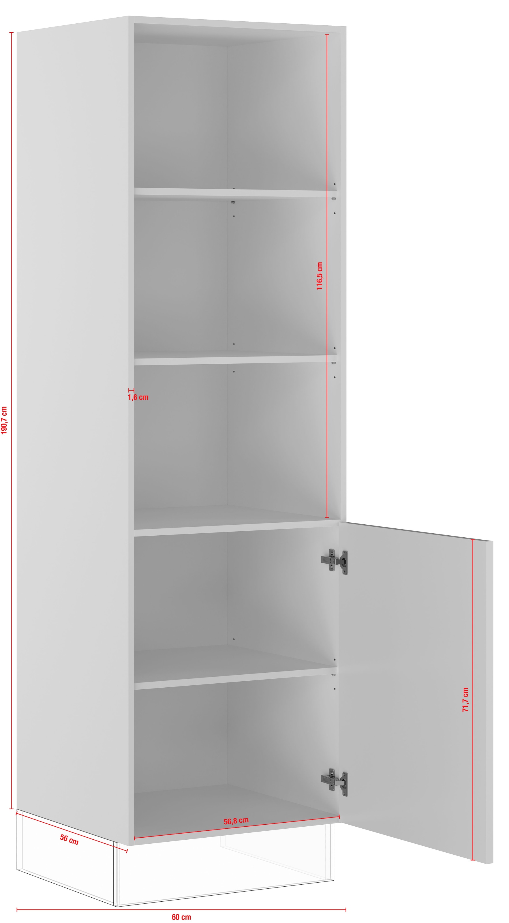 IMPULS KÜCHEN Seitenschrank »"Prag", Breite/Höhe: 60/190,7 cm« vormontiert, mit Drehtür, mit verstellbaren Fachböden