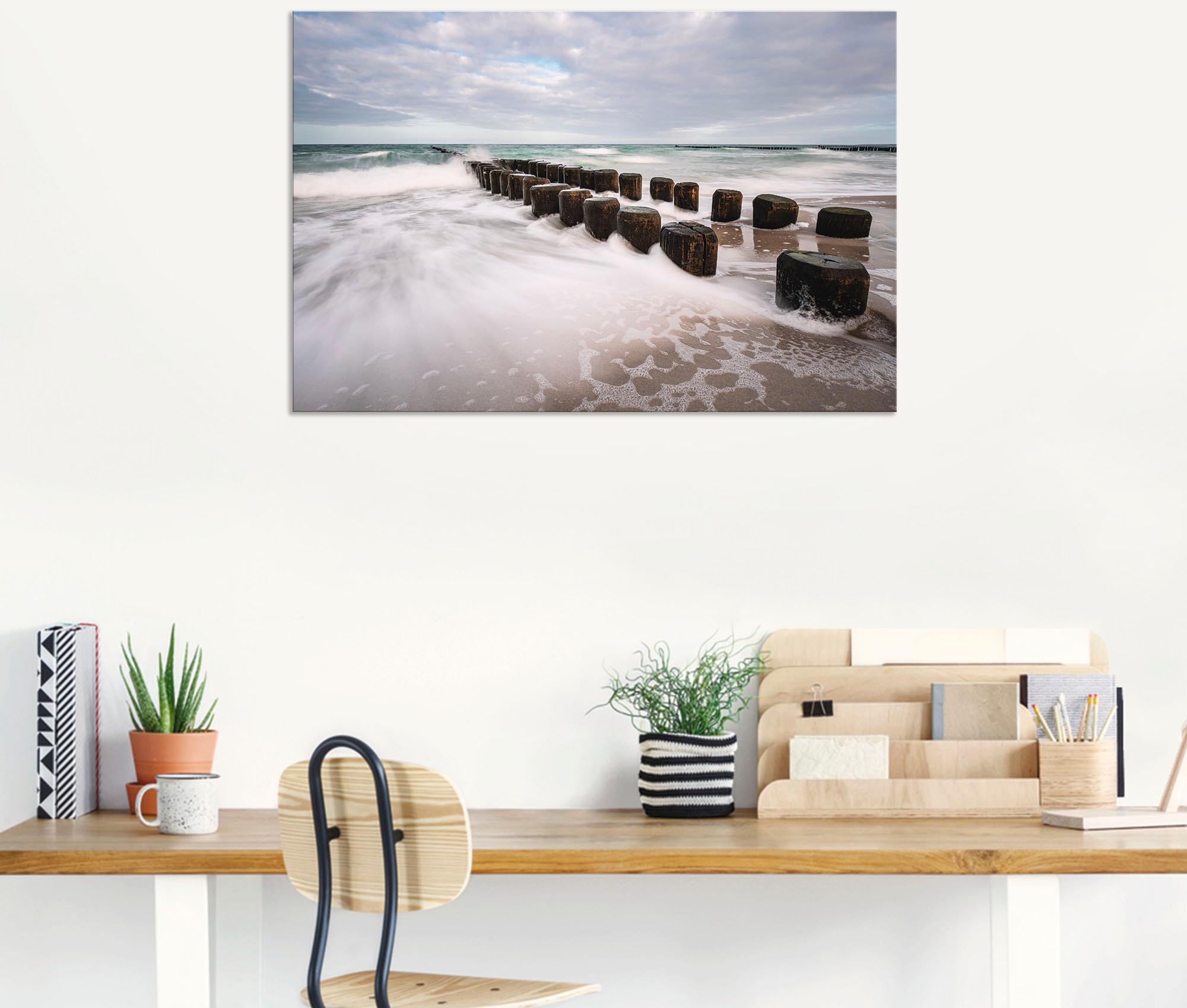 Artland Wandbild »Buhnen an Ostsee an stürmischen Tag«, Küstenbilder, (1 St.), als Alubild, Outdoorbild, Leinwandbild in verschied. Größen