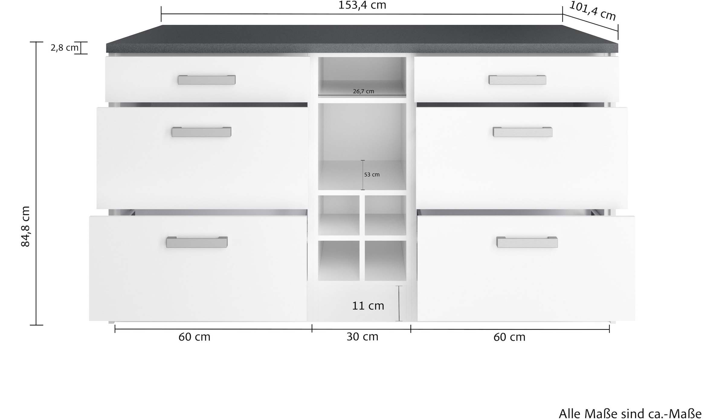 KOCHSTATION Kücheninsel »KS-Toronto«, Breite 153 cm, MDF-Fronten, Flaschenregal