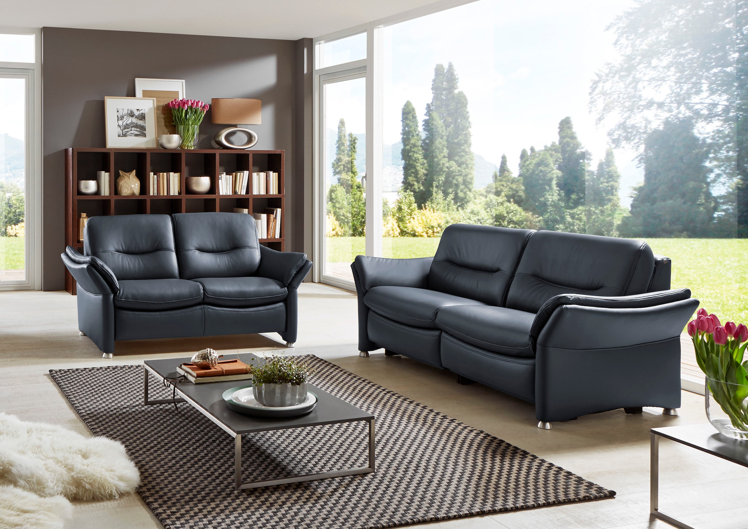 HUKLA 2-Sitzer »HU-SF15058 Ledersofa, Breite 164 cm«, hochwertiges Glattleder, optional mit Kopfstütze