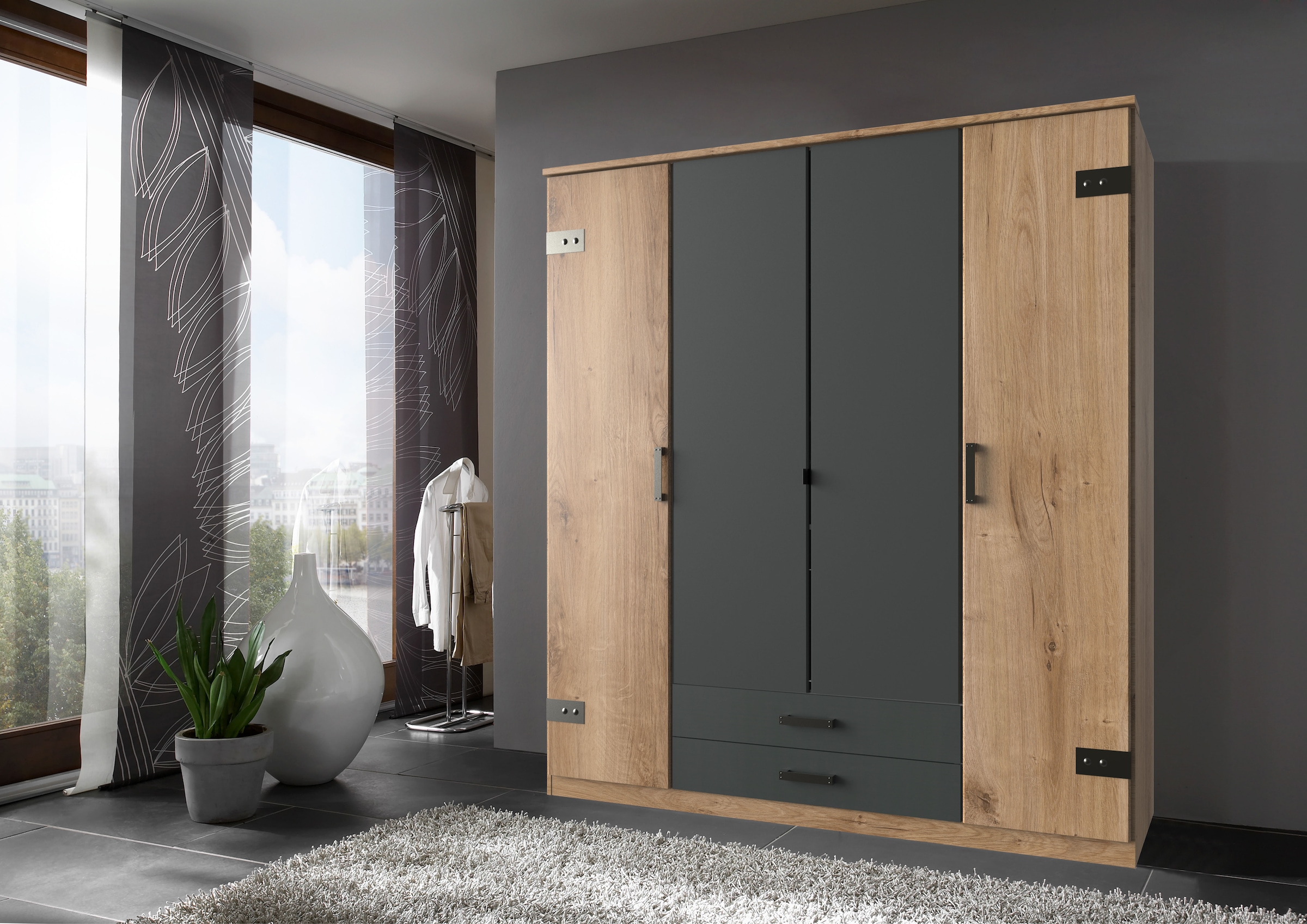 Wimex Kleiderschrank »Cork, mit oder ohne Spiegel, rustikaler Look im Industrial Design«, wahlweise in 135cm oder 180cm breit, 58cm tief, 199cm hoch
