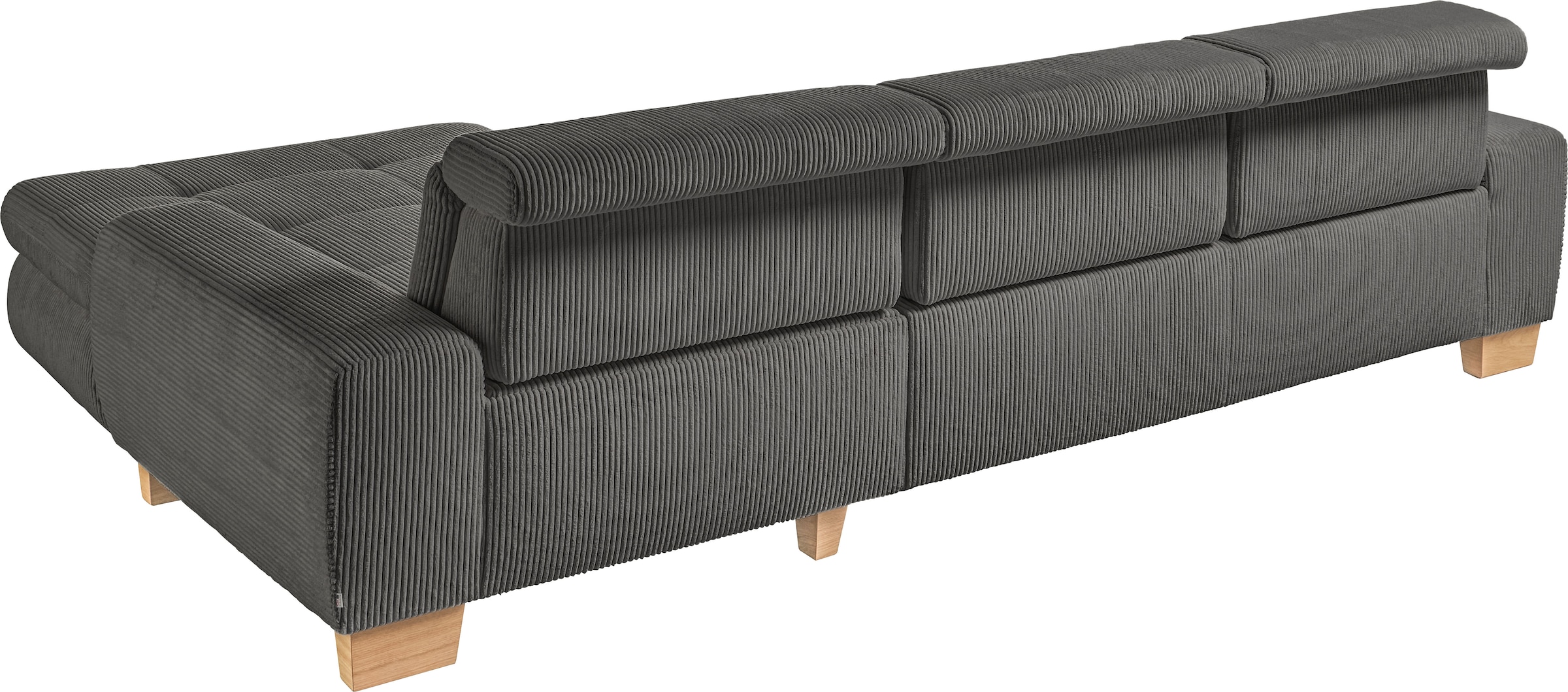 set one by Musterring Ecksofa »SO 3400 Sitzhöhe 47cm oder 49cm, Sitztiefe verstellbar, B/T: 307/195cm«, Kopteil verstellbar, mit Bettfunktion, in Cord, anthrazit, Sitzhöhe 47
