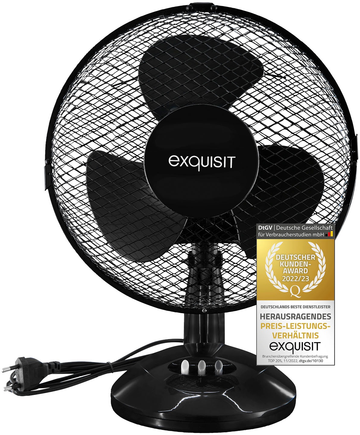 exquisit Tischventilator »VT 35083 sw«, Ø 40 cm, inkl. Oszillation & 50 W Leistung