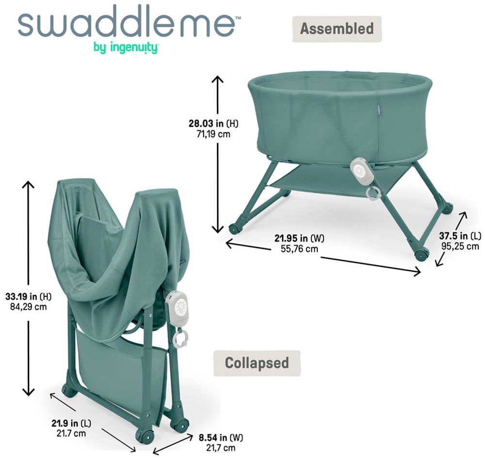 ingenuity Baby-Reisebett »Snooze & Stow™ Easy-Folding Bassinet, grün« faltbar