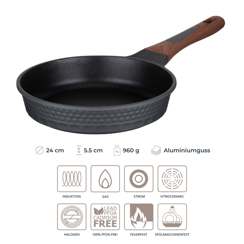 RESTO Kitchenware Bratpfanne »Capella, Pfanne antihaftbeschichtet und spülmaschinenfest«, Aluminiumguss, (1 tlg.), Schmorpfanne mit einzigartigem 3D-Design