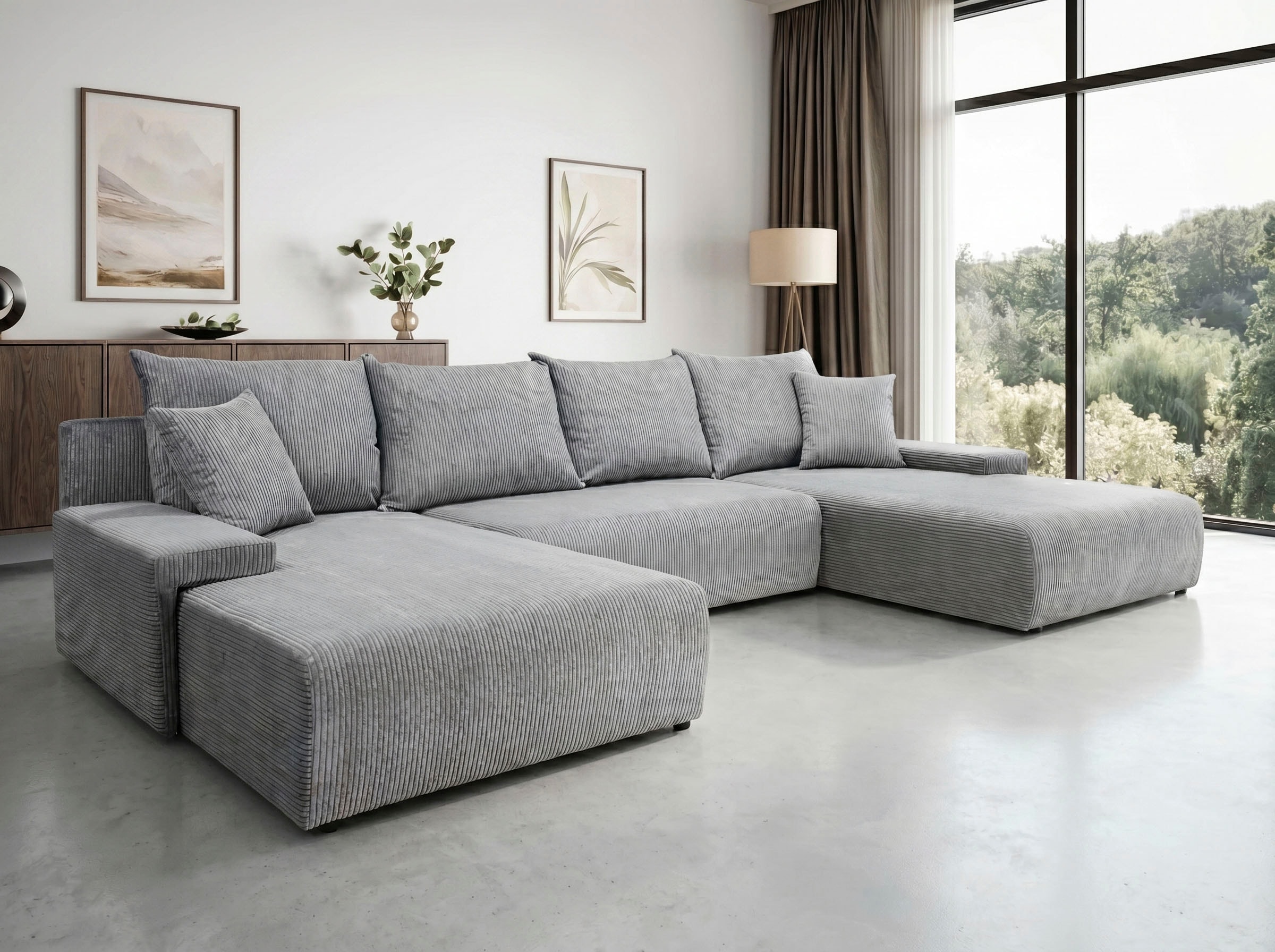 WERK2 Wohnlandschaft »Amalfi« XXL Design Wohnlandschaft in Cord mit Schlaffunktion & Bettkasten