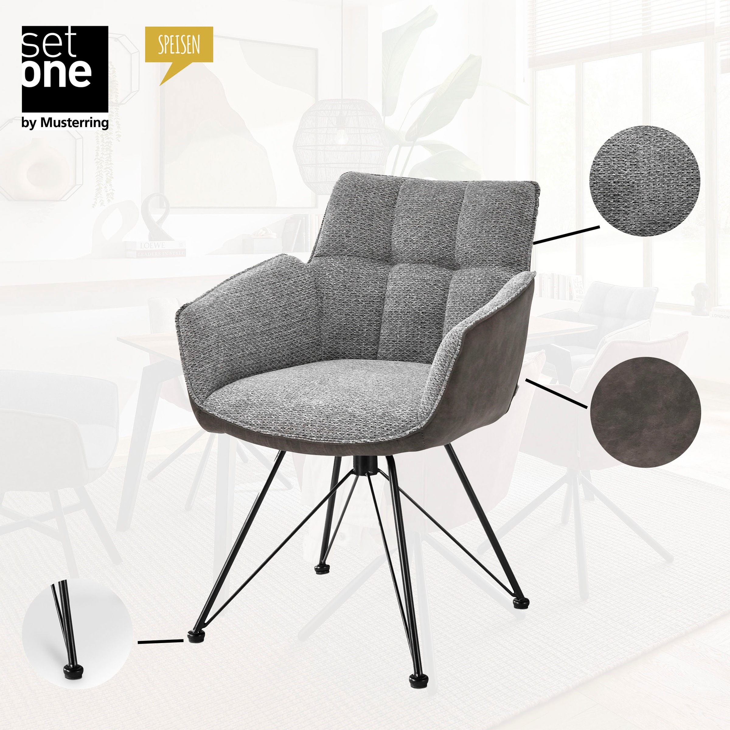 set one by Musterring Esszimmerstuhl »Frisco-B« (Set) 2 Stk.Bezug innen Chenille und außen Microfaser, Design-Gestell schwarz