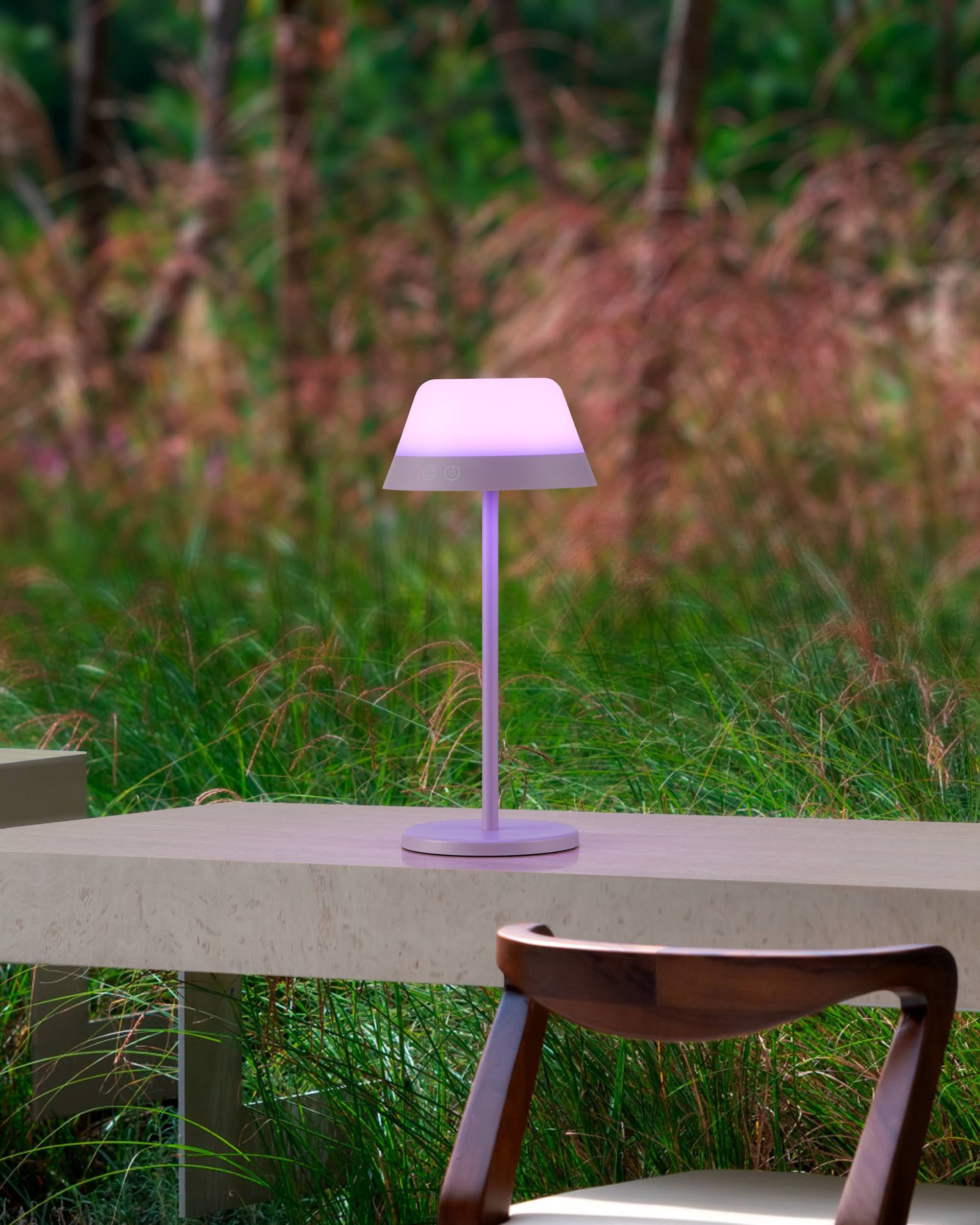 EGLO Tischleuchte »Meggiano Tischlampe, kabellos, aufhängbarer Lampenschirm, IP54, Lampe« LED-Modul 1 Stk. RGB | Warmweiß Tischleuchte - H32 x Ø15 cm - lila - 1X1,5W;1X0,8W inkl.