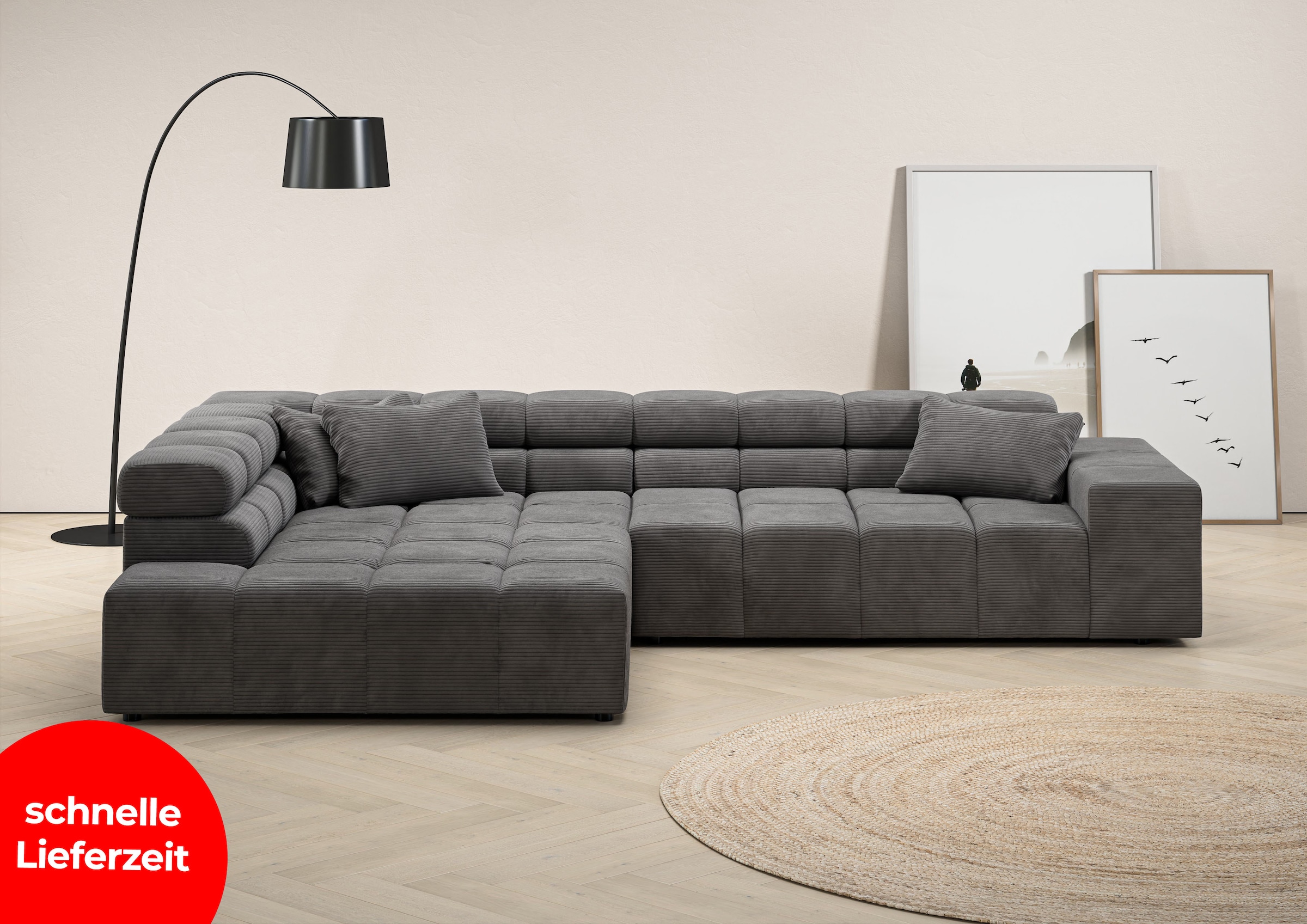 Home affaire Ecksofa »Ancona incl. Kopfteilverstellung, Breite 319cm, L-Form« wahlweise motorische Sitztiefenverstellung, auch in Cord + Easy Care