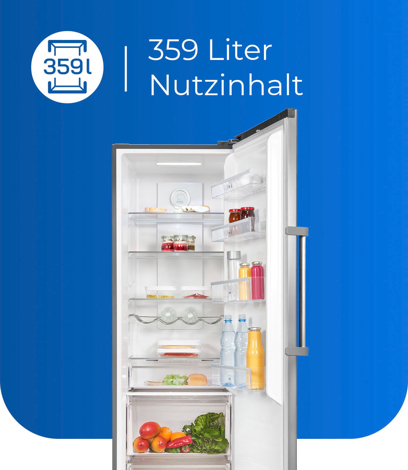 exquisit Vollraumkühlschrank »KS360-V-HE-040D«, 359 Liter Nutzinhalt, NoFrost, Display