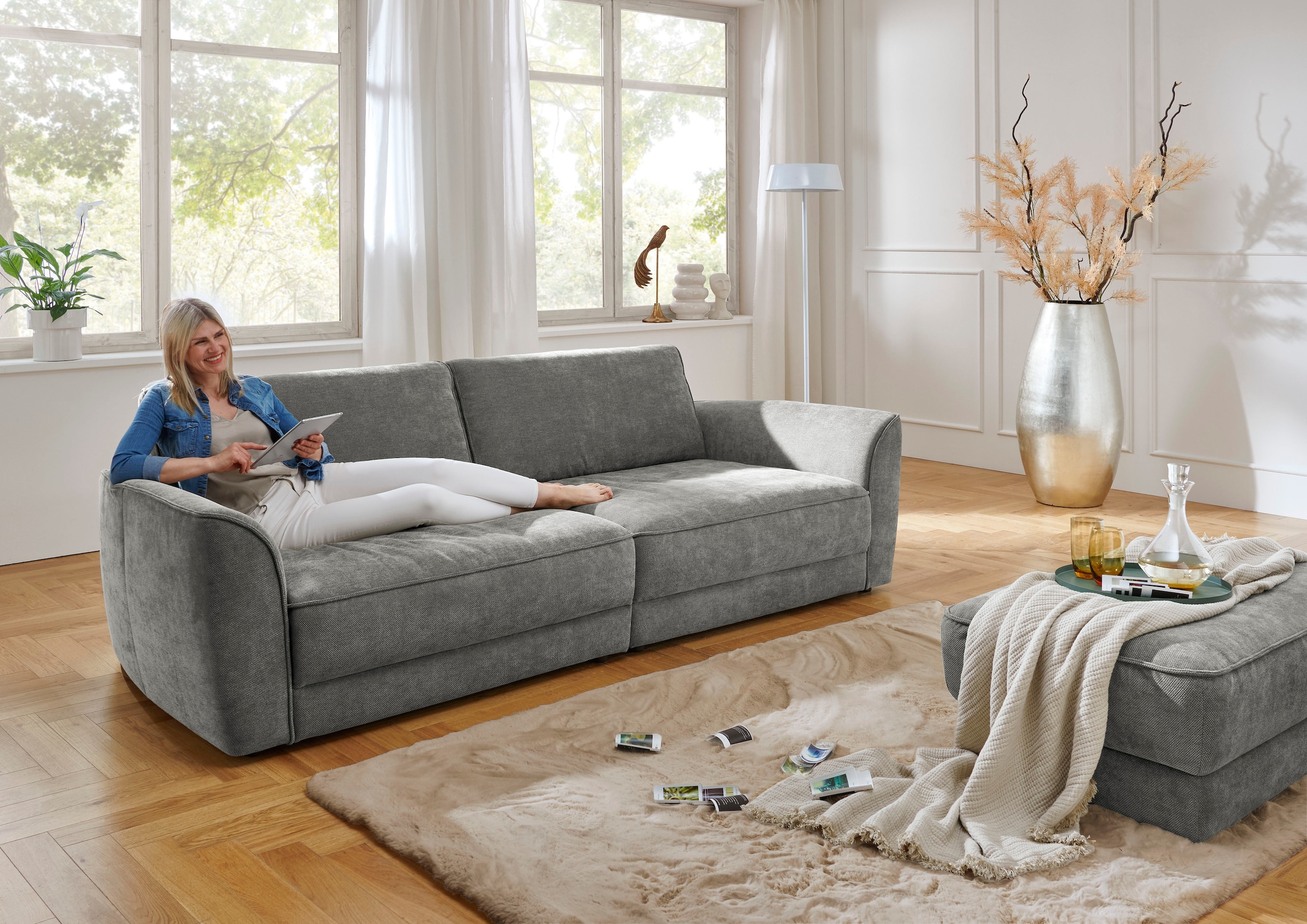 Die PlanBar Big-Sofa »ZE-EM24138, 264 cm breit, XXL Couch mit Softsitz« Kaltschaum Polstersofa, optional mit Sitztiefenverstellung