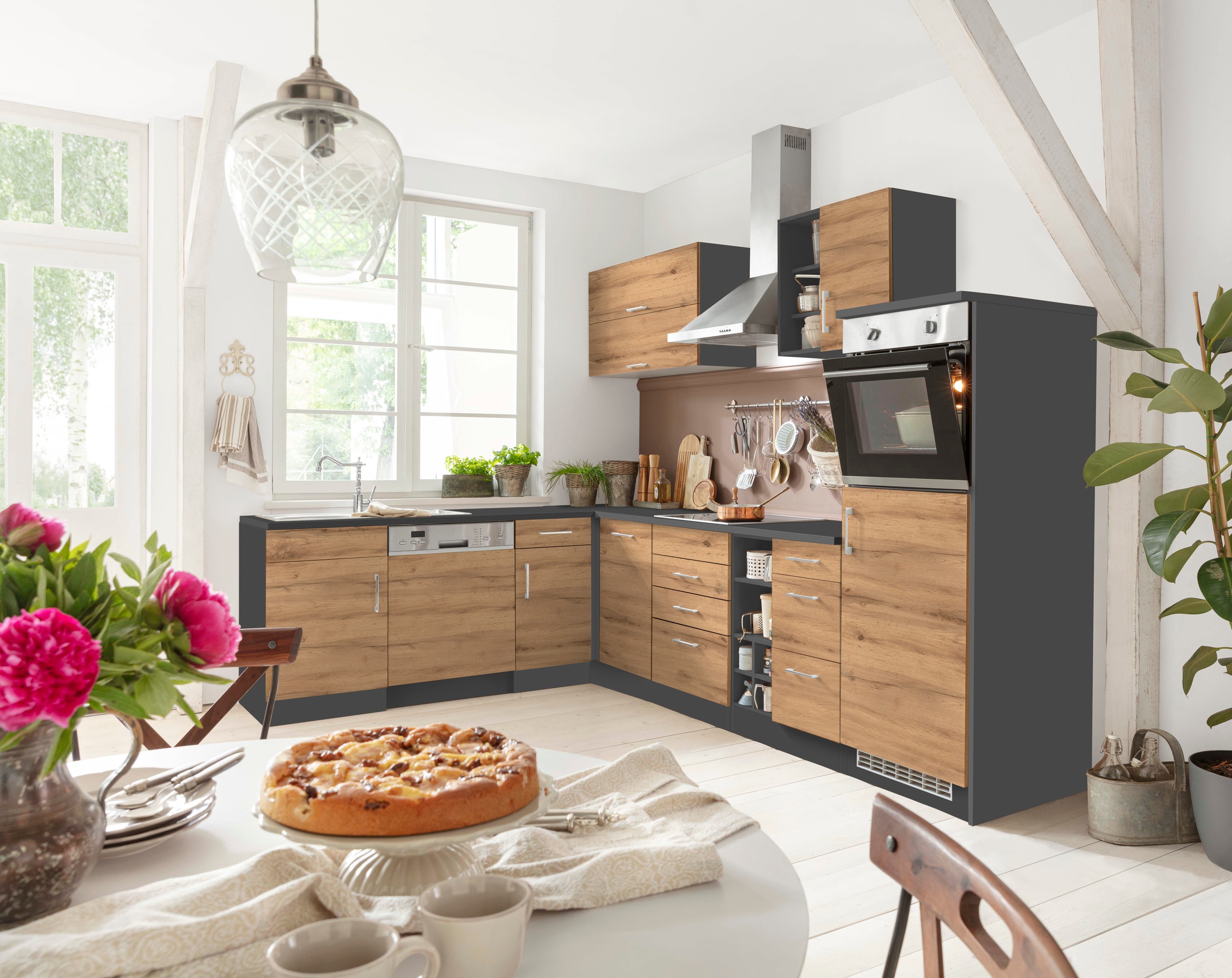 KOCHSTATION Winkelküche »KS-Colmar«, mit E-Geräten, Stellbreite 210/300 cm