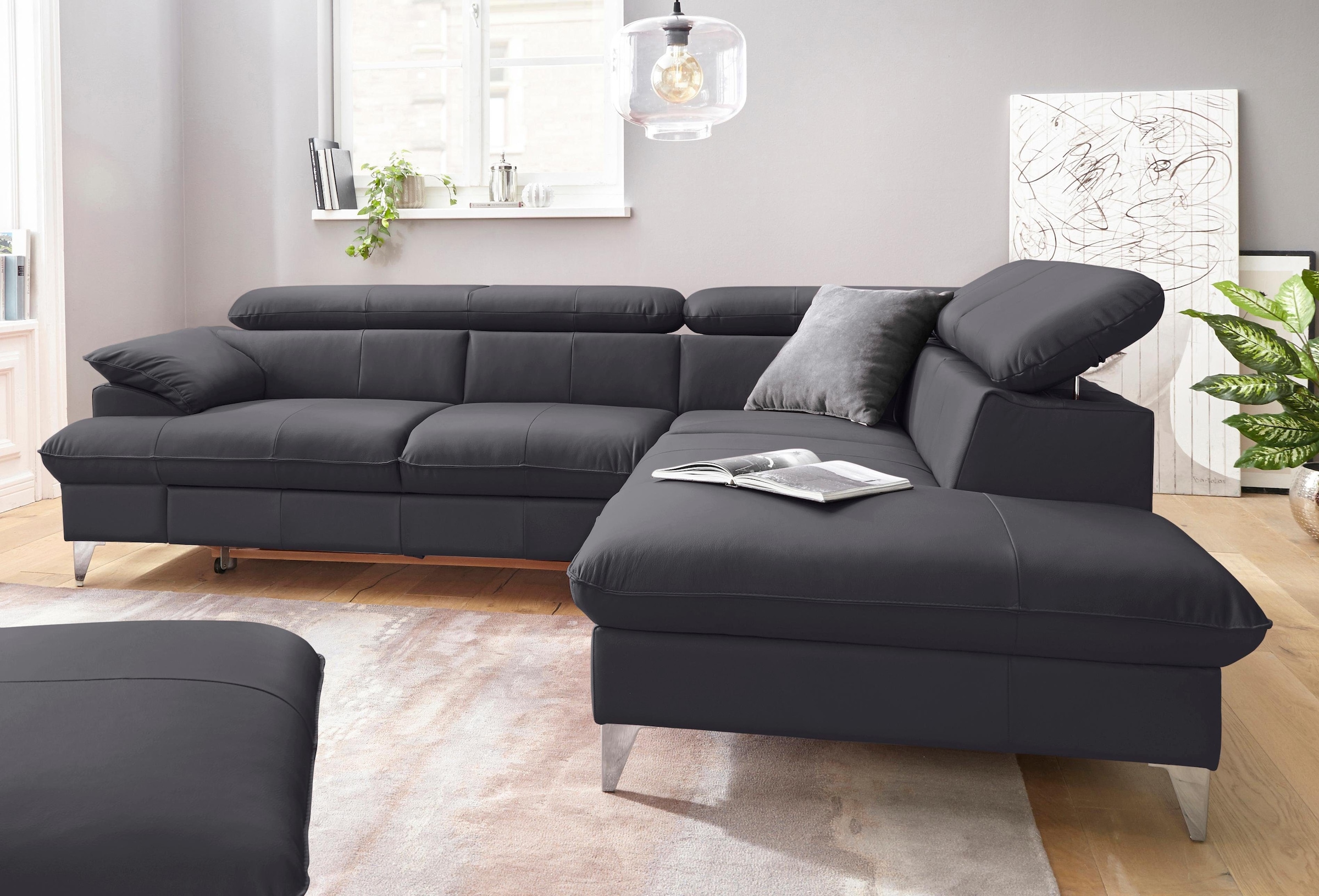 COTTA Polstergarnitur »Caluso L-Form«, Set bestehend aus: Ecksofa mit Kopfteilverstellung & Hocker