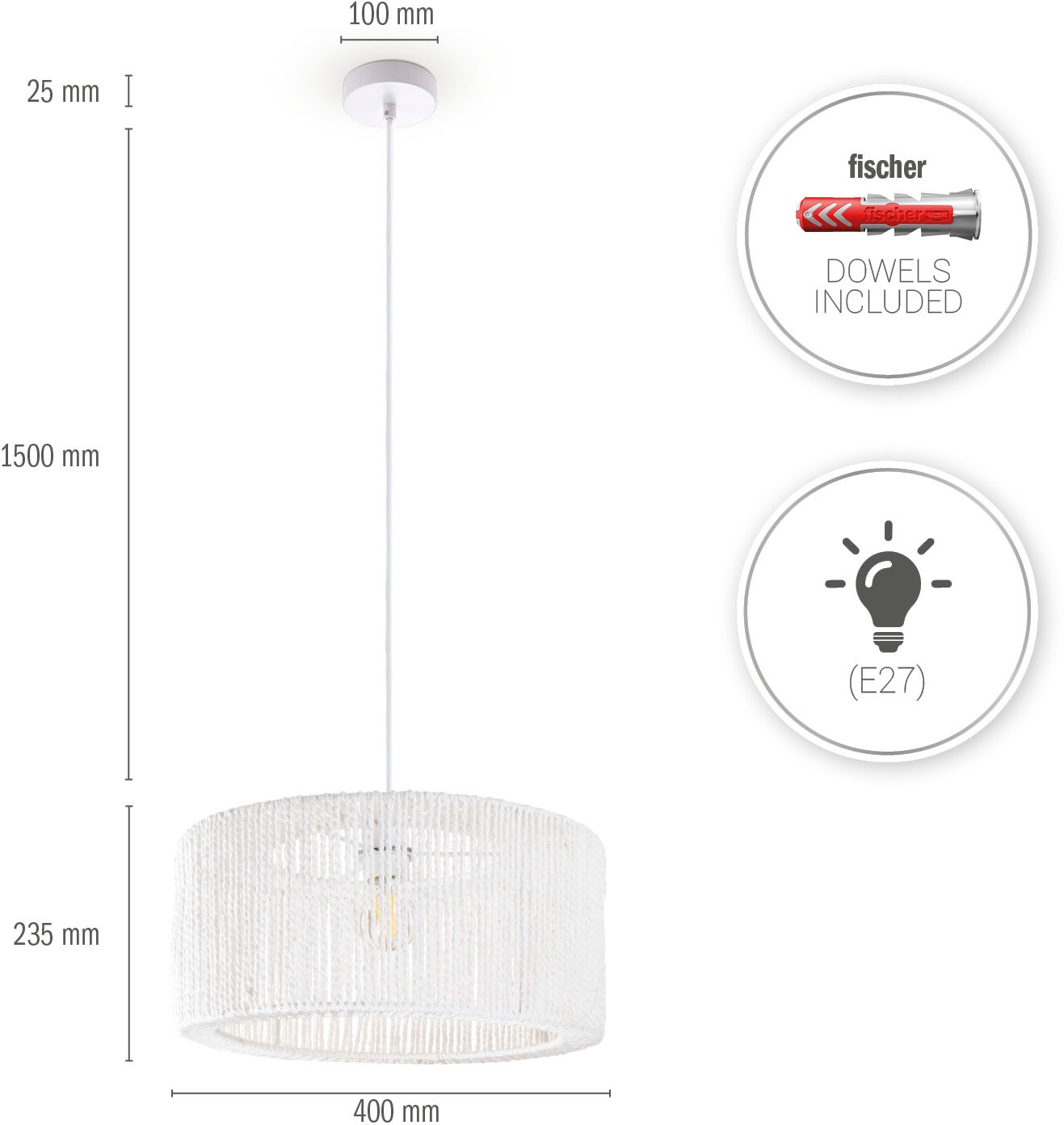 Paco Home Pendelleuchte »Hugo Reyna«, Leuchtmittel E27 | ohne Leuchtmittel, Wohnzimmer Rattan Optik Esszimmer Boho Lampenschirm Papier Groß