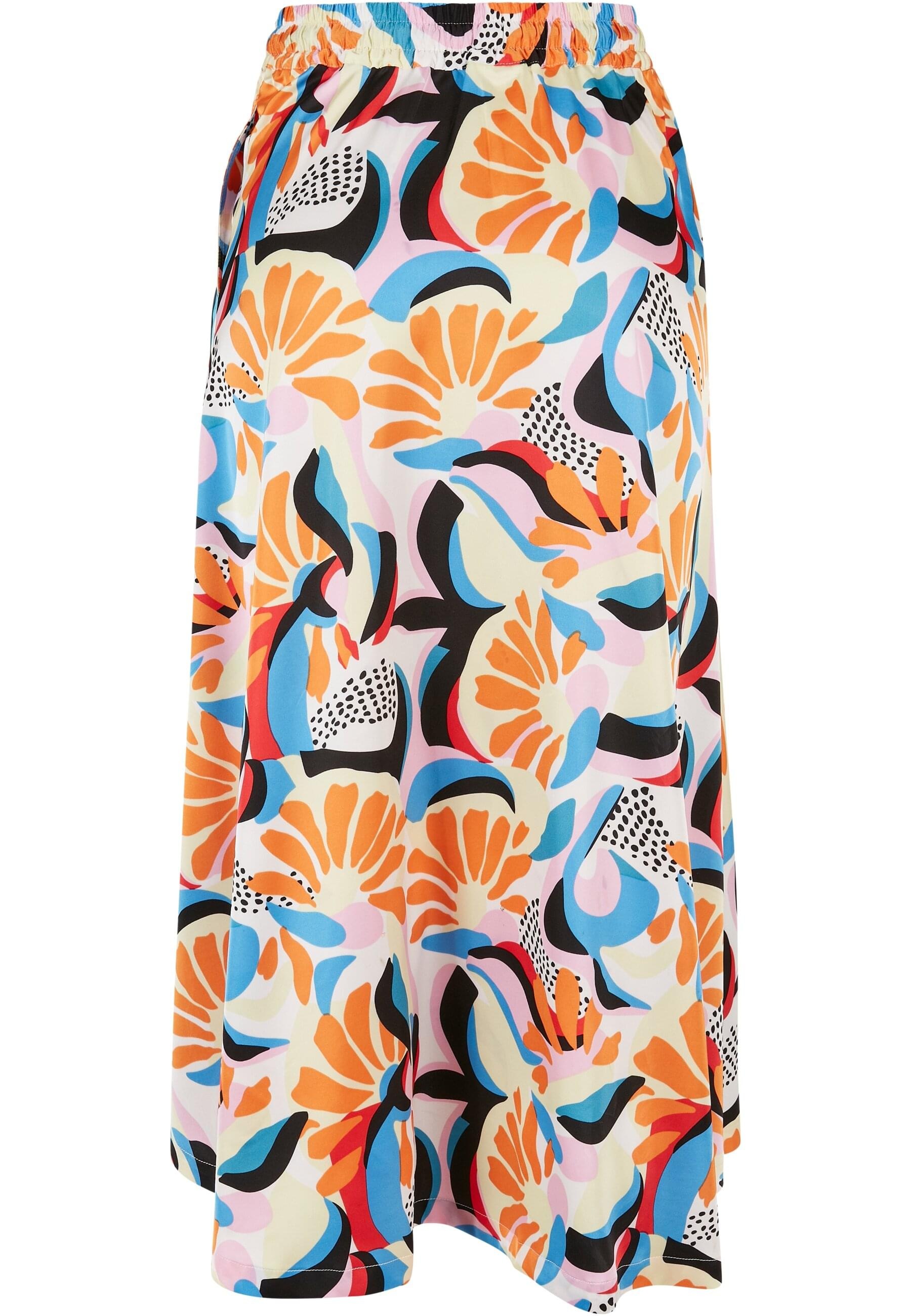 URBAN CLASSICS Jerseyrock »Urban Classics Damen Ladies AOP Satin Midi Skirt« 1 Stk.