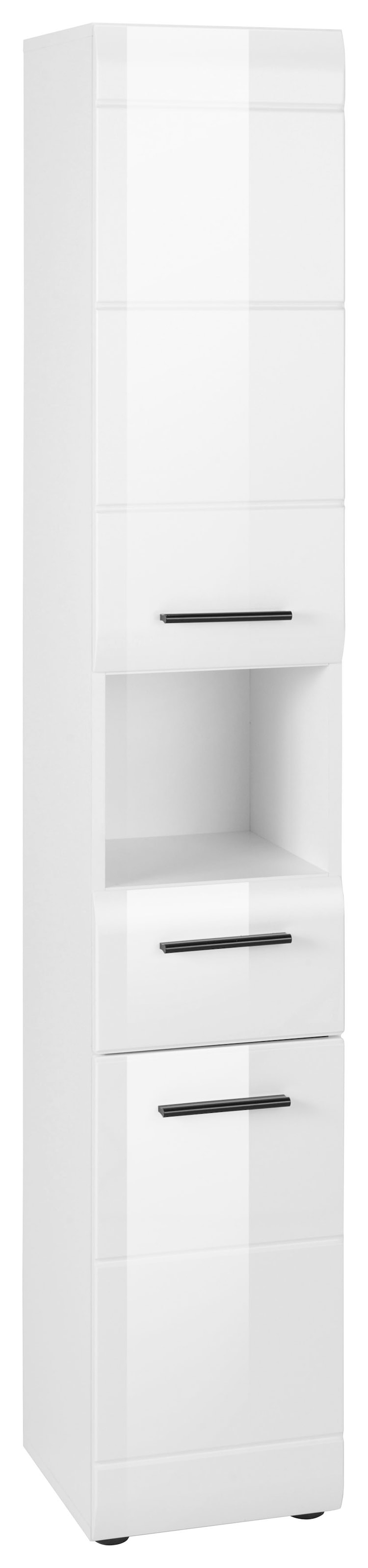 WELLTIME Hochschrank »Sovana« Badezimmerschrank in Hochglanzoptik - (B/T/H) 30/31/182 cm Weiß/Weiß Hochglanz Weiß