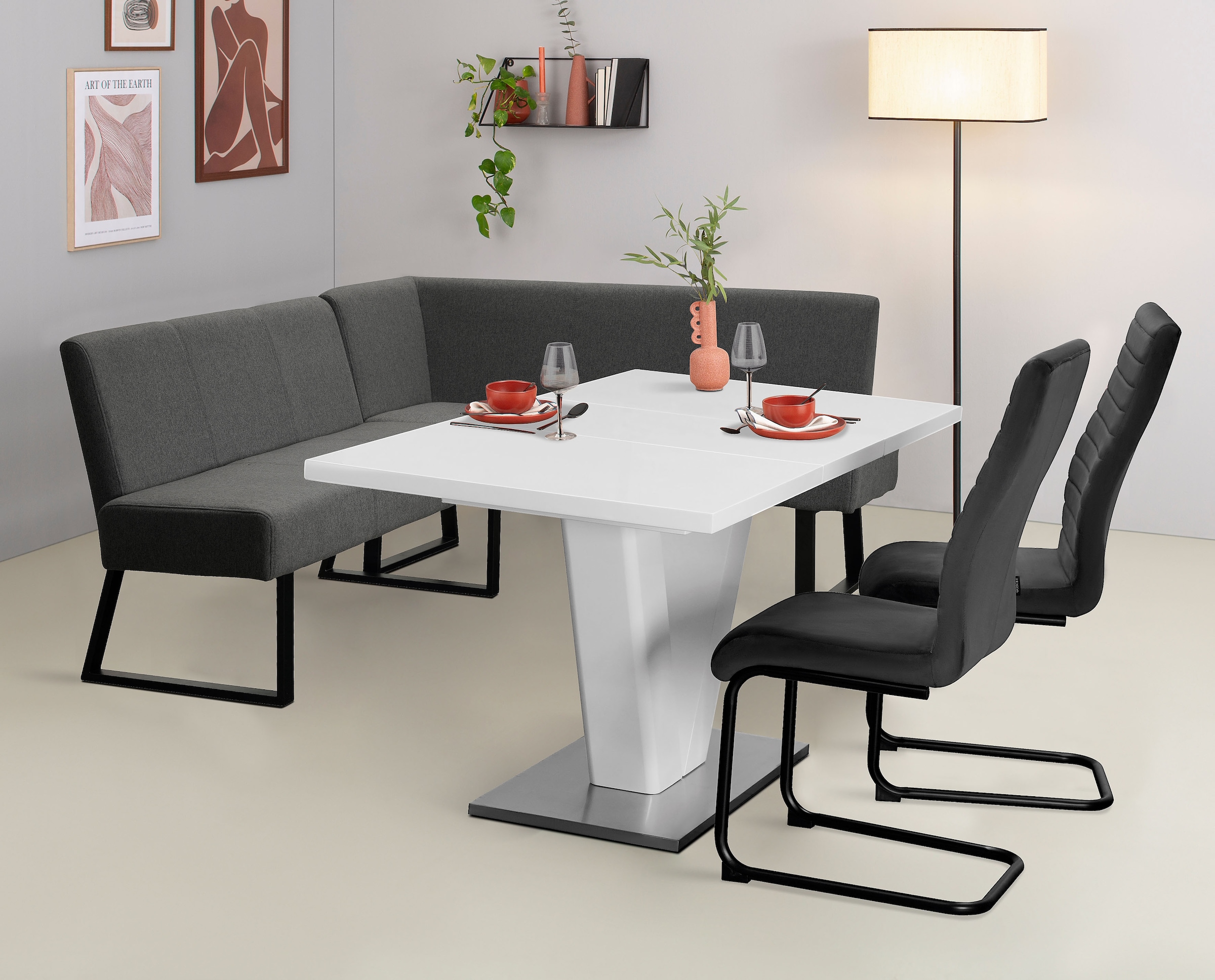 Home affaire Eckbank »Gladiole«, (Sitzbank, Esszimmerbank, Bank), mit Taschenfederkern, schwarzes Metallgestell, Breite 190 cm
