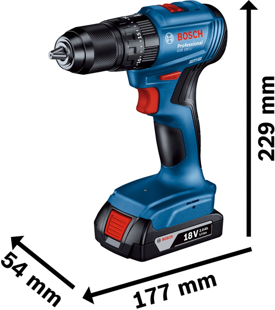 Bosch Professional Akku-Schlagbohrmaschine »»GSB 18V-45««, Inkl. 2x Akkus 3,0Ah und Schnellladegerät GAL 18V-40, in L-BOXX