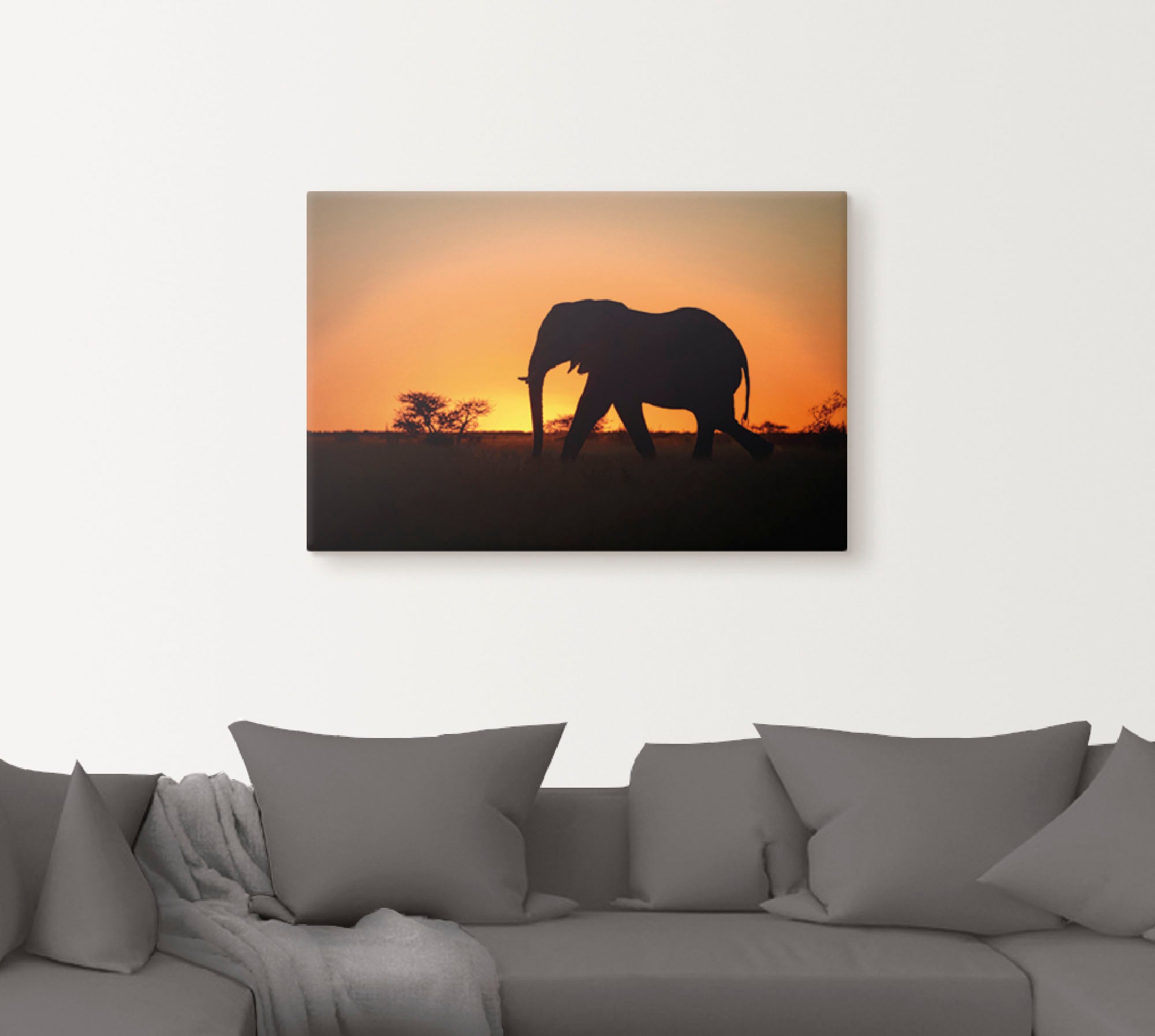 Artland Leinwandbild »Afrikanischer Elefant im Sonnenuntergang«, Wildtiere, (1 St.), auf Keilrahmen gespannt