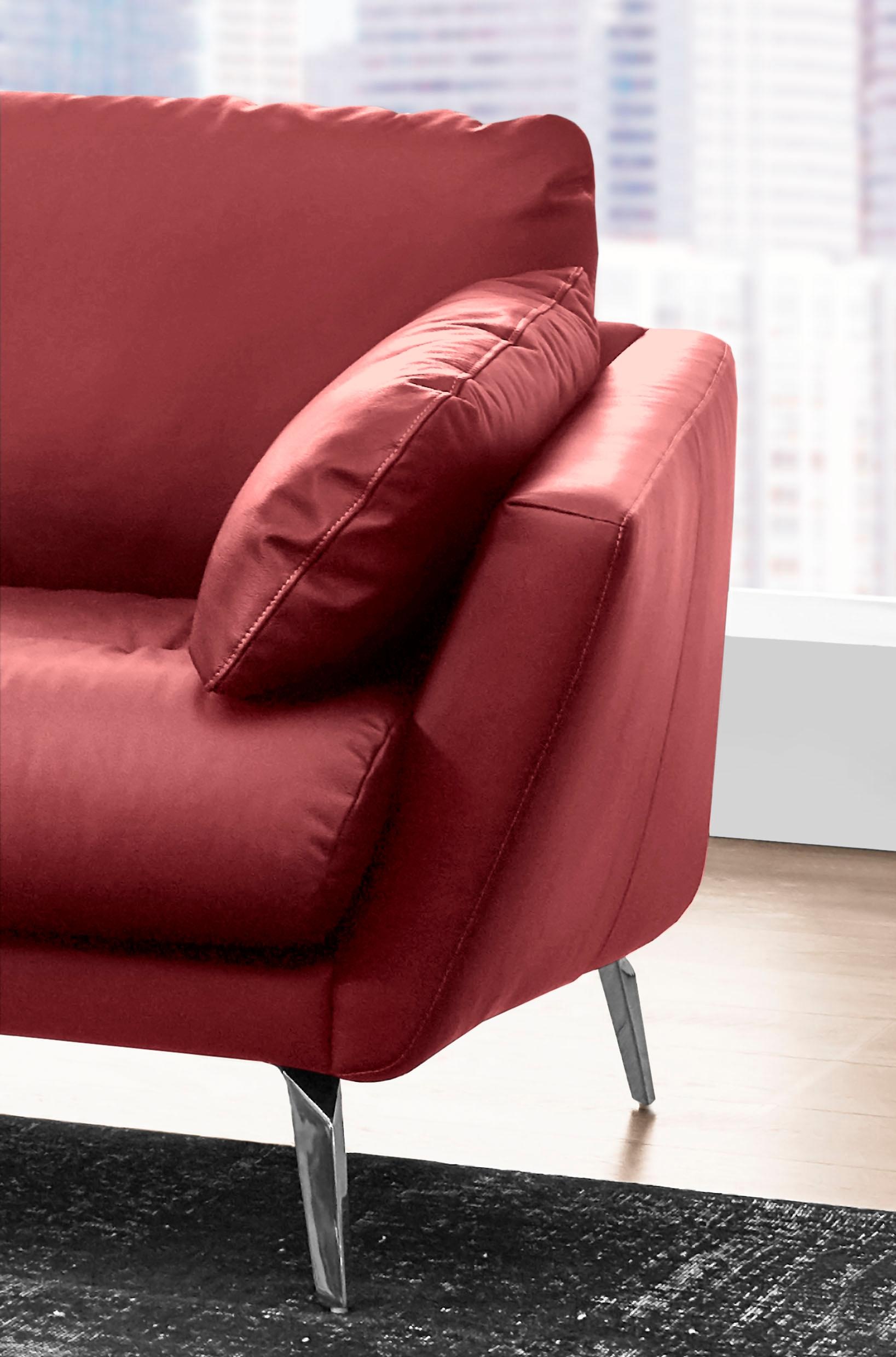 W.SCHILLIG Ecksofa »softy, Designsofa, zeitlos und elegant, hoher Sitzkomfort, L-Form«, mit dekorativer Heftung im Sitz, Füße Chrom glänzend