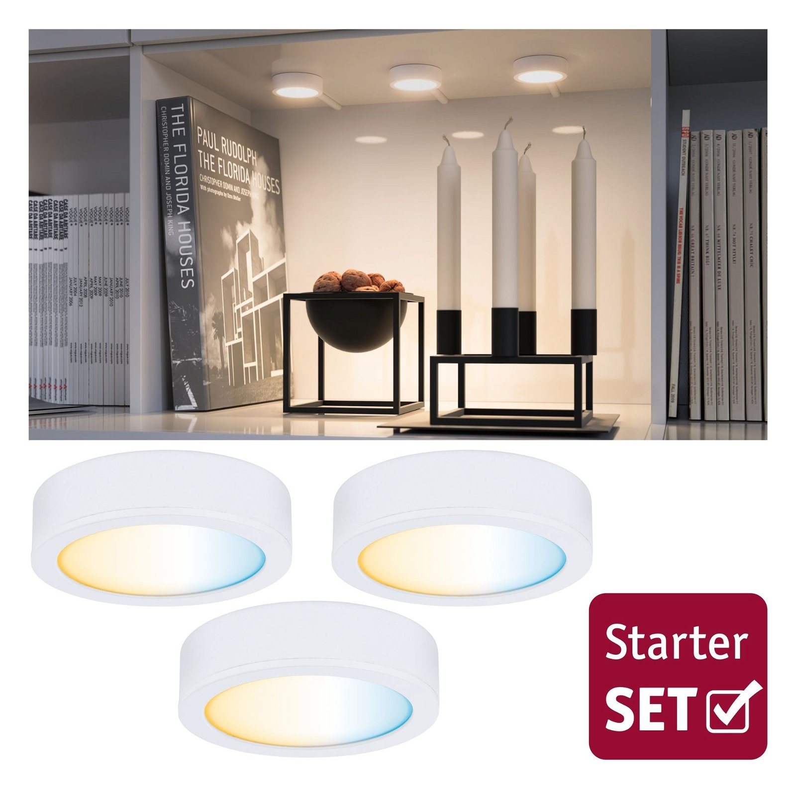 Paulmann Unterschrankleuchte »Clever Connect Disc 3x2,1W 12 VADC 2700-6500K 12V Weiß matt/Kunststoff«, 3 flammig, Starter-Set