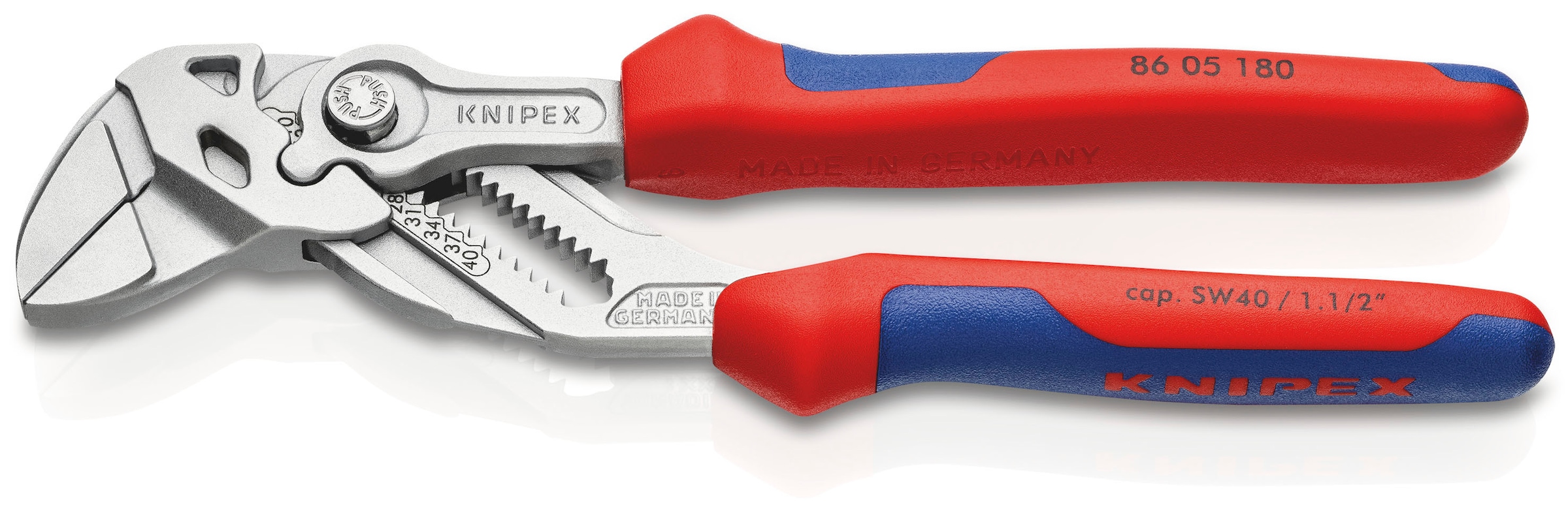 Knipex Zangenschlüssel »86 05 180 Zange und Schraubenschlüssel in einem Werkzeug«, (1 tlg.), verchromt, mit Mehrkomponenten-Hüllen 180 mm