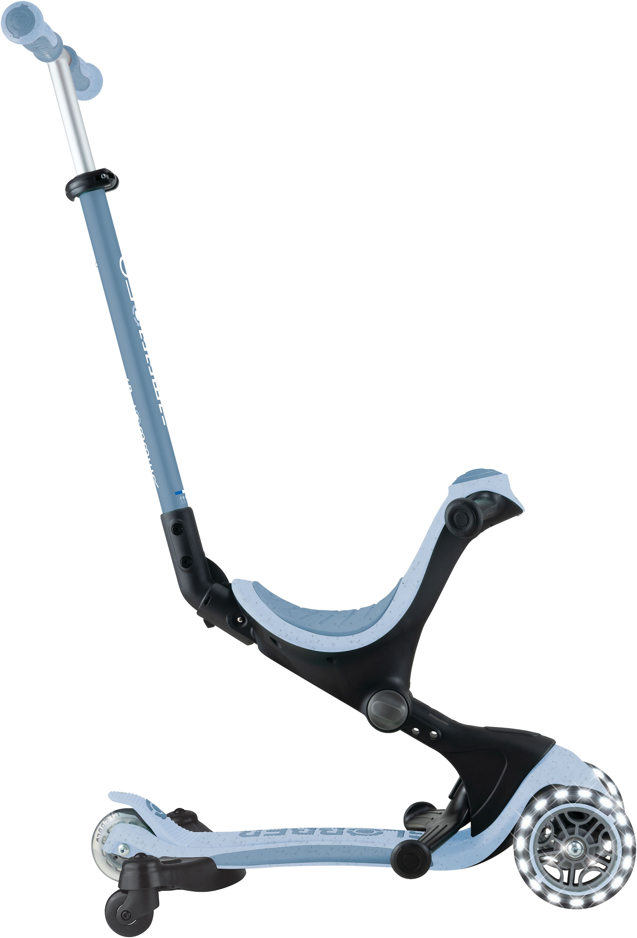 Globber Tretroller »GO-UP DELUXE LIGHTS ECO 360, mit Leuchtrollen« Aufsitzrad mit Schubstange, Laufrad und Scooter