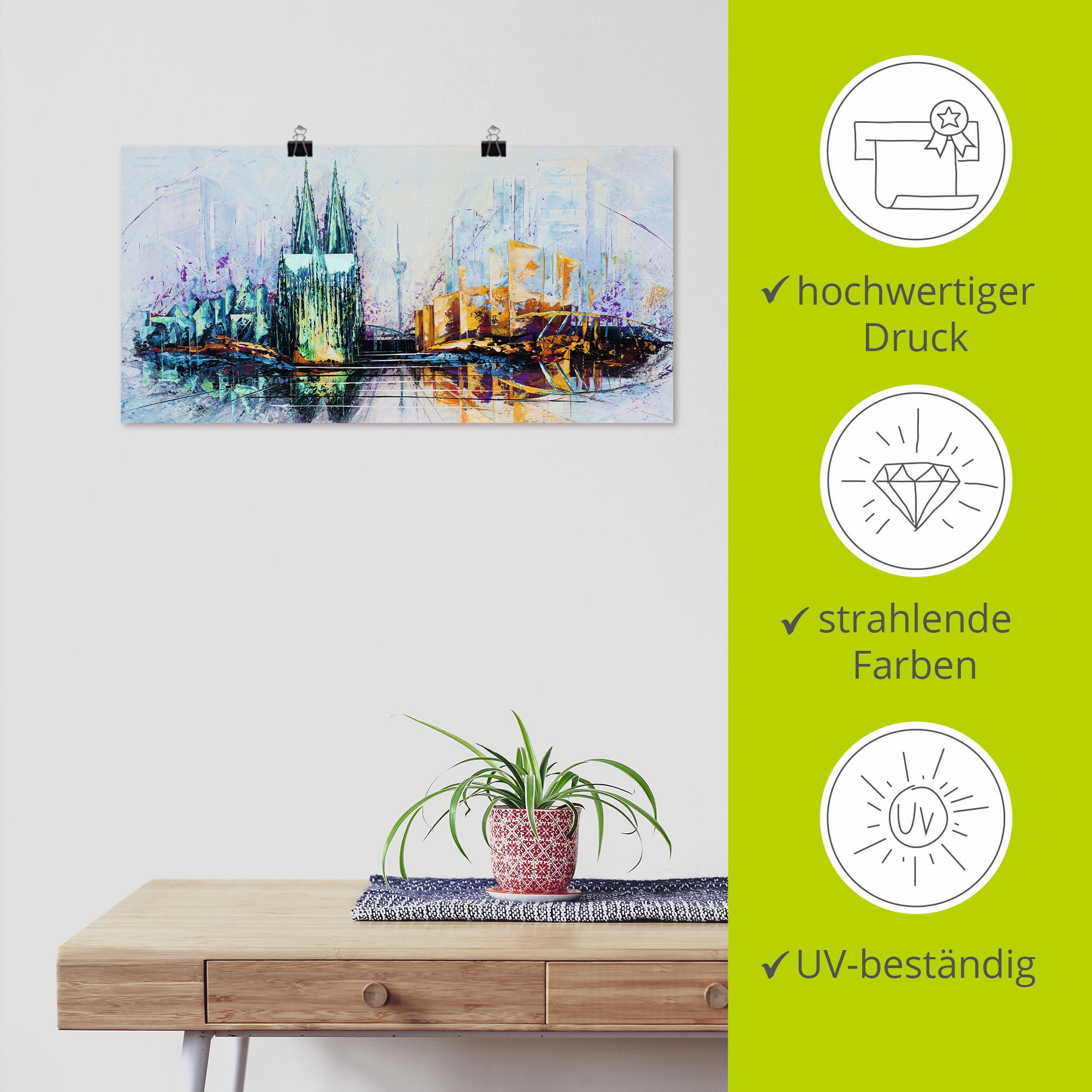 Artland Poster »Kölner Dom Skyline 6«, Deutschland, (1 St.), als Alubild, Leinwandbild, Wandaufkleber oder Poster in versch. Größen