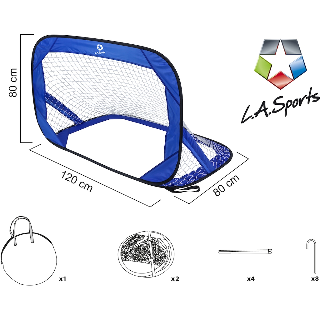 L.A. Sports Fußballtor »Soccer Goal Champion«, (Set, 2x Fußballtor mit Tragetasche und Erdnägel)