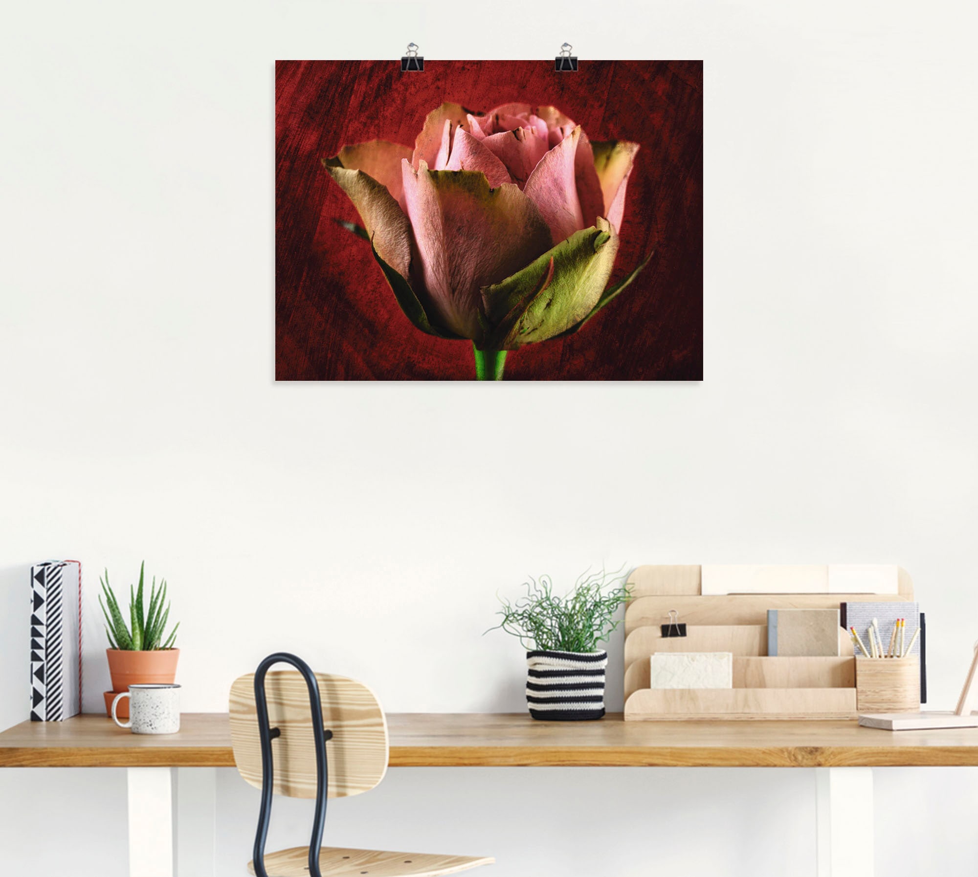 Artland Poster »Rosa Rose«, Blumen, (1 St.), als Leinwandbild, Wandaufkleber oder Poster in versch. Größen