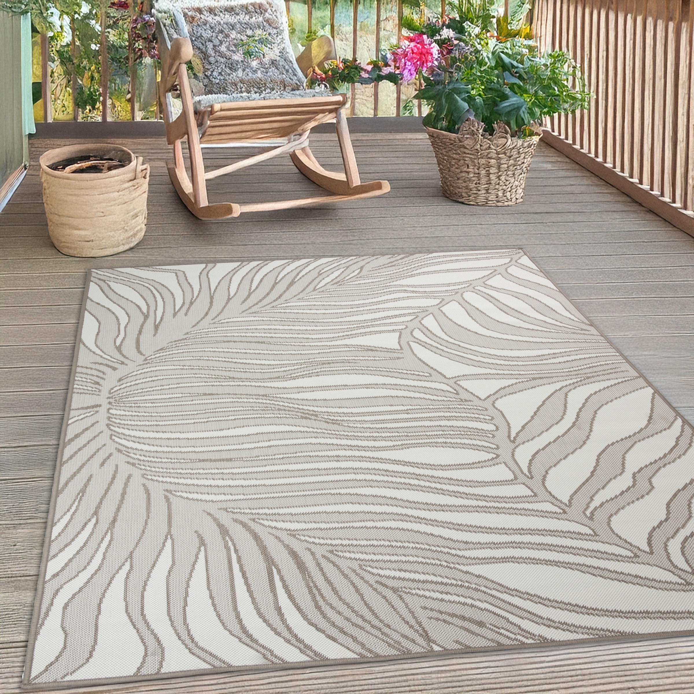 s.Oliver Teppich »Skadom, Wende-Teppich im Blatt Design, auch für Balkon und Terrasse« rechteckig 5 mm Höhe für In- und Outdoor geeignet, wetterfest & UV-beständig,