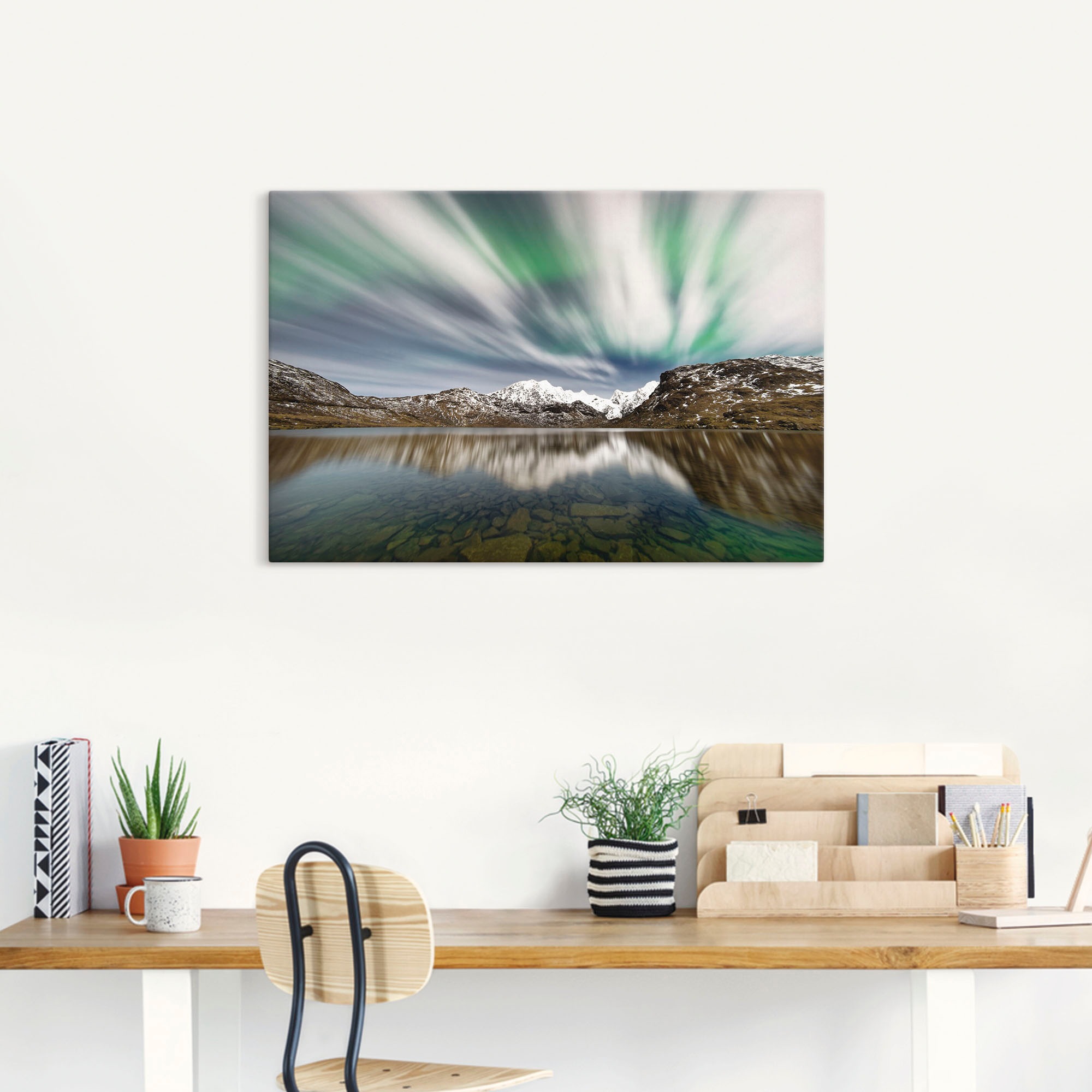 Artland Wandbild »Polarlicht über einer Bergkette«, Berge & Alpenbilder, (1 St.), als Alubild, Leinwandbild, Wandaufkleber oder Poster in versch. Größen