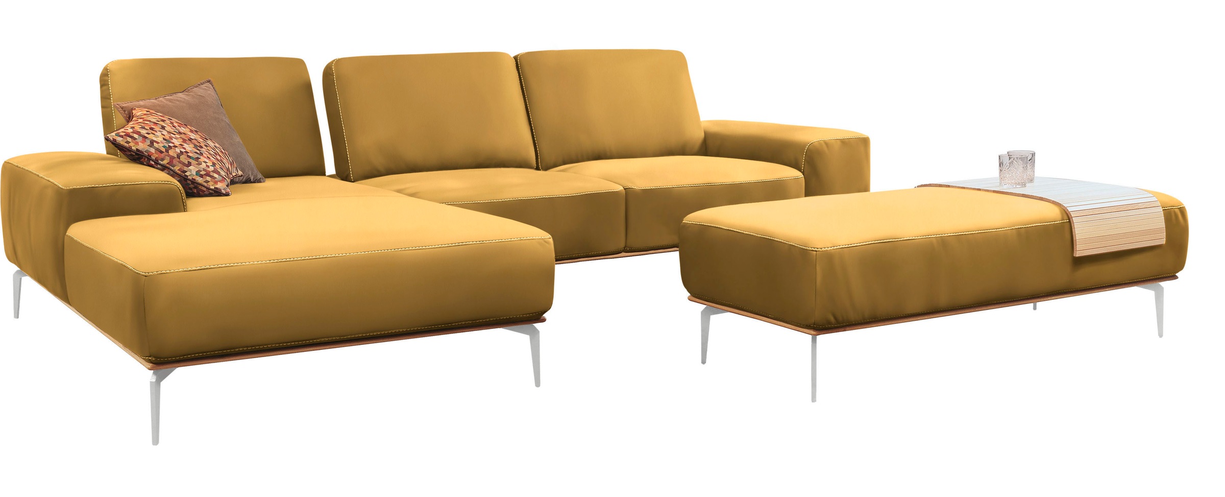 W.SCHILLIG Ecksofa »run, Designsofa mit tollem Sitzkomfort, bequem, L-Form«, mit elegantem Holzsockel, Füße in Chrom glänzend, Breite 319 cm