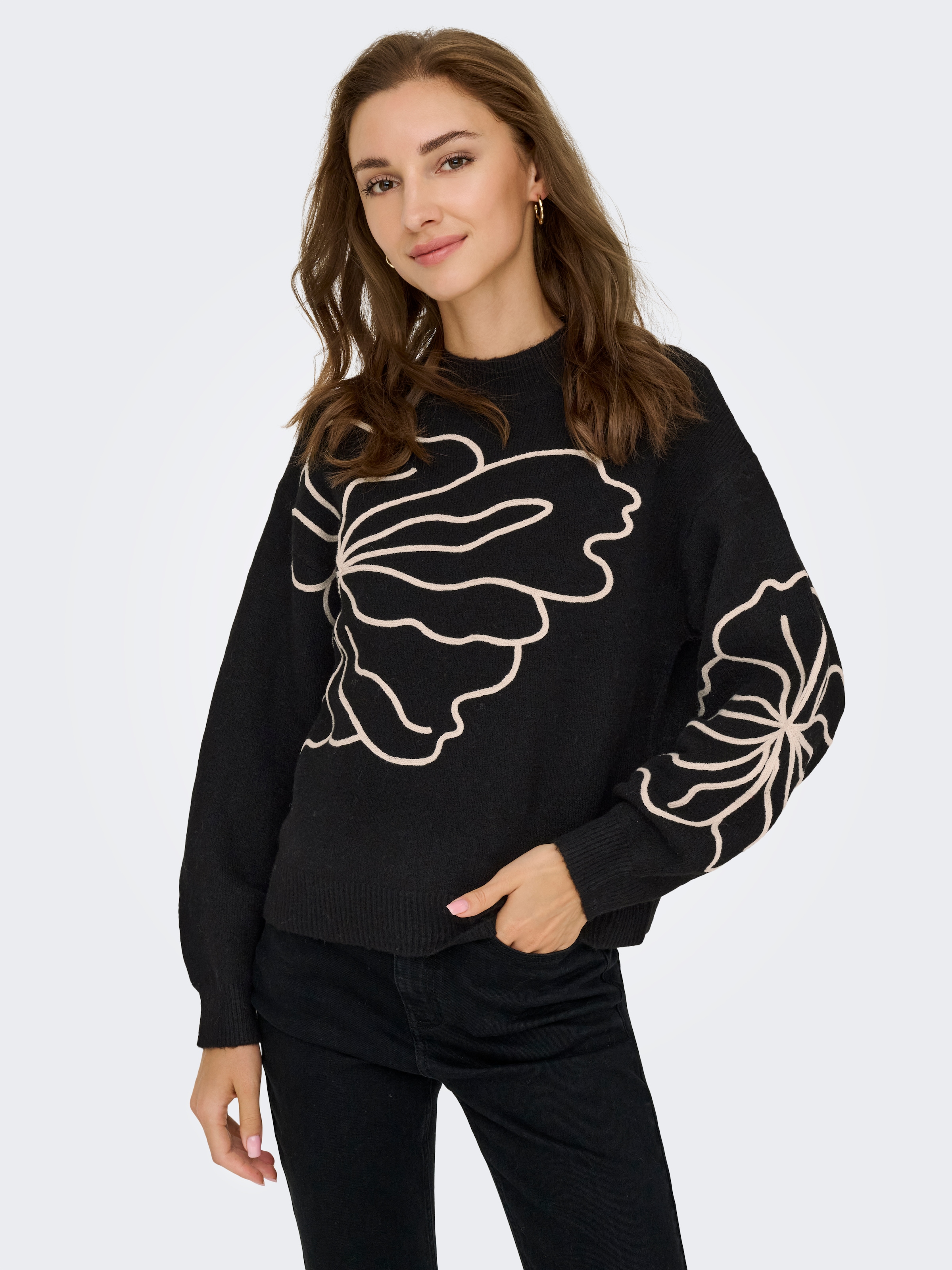 JDY Strickpullover »JDYJELLA L/S FLOWER PULLOVER KNT NOOS« Materialmix, regular fit