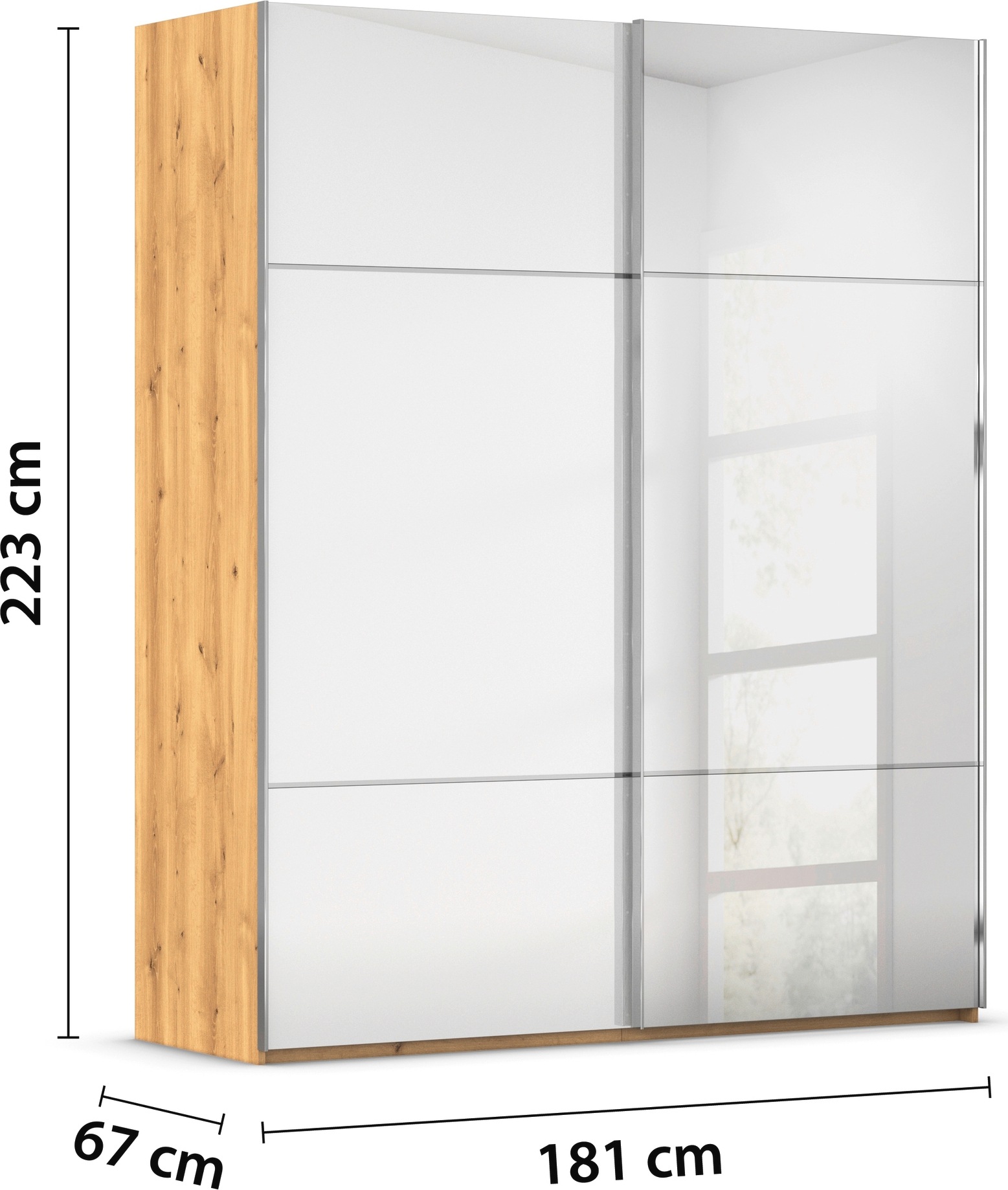 rauch Schwebetürenschrank »Kleiderschrank Schrank Garderobe Schlafzimmerschrank SCALE-TRIO«, edle dreigeteilte Front mit 2 Zierleisten Spiegel/Glas MADE IN GERMANY