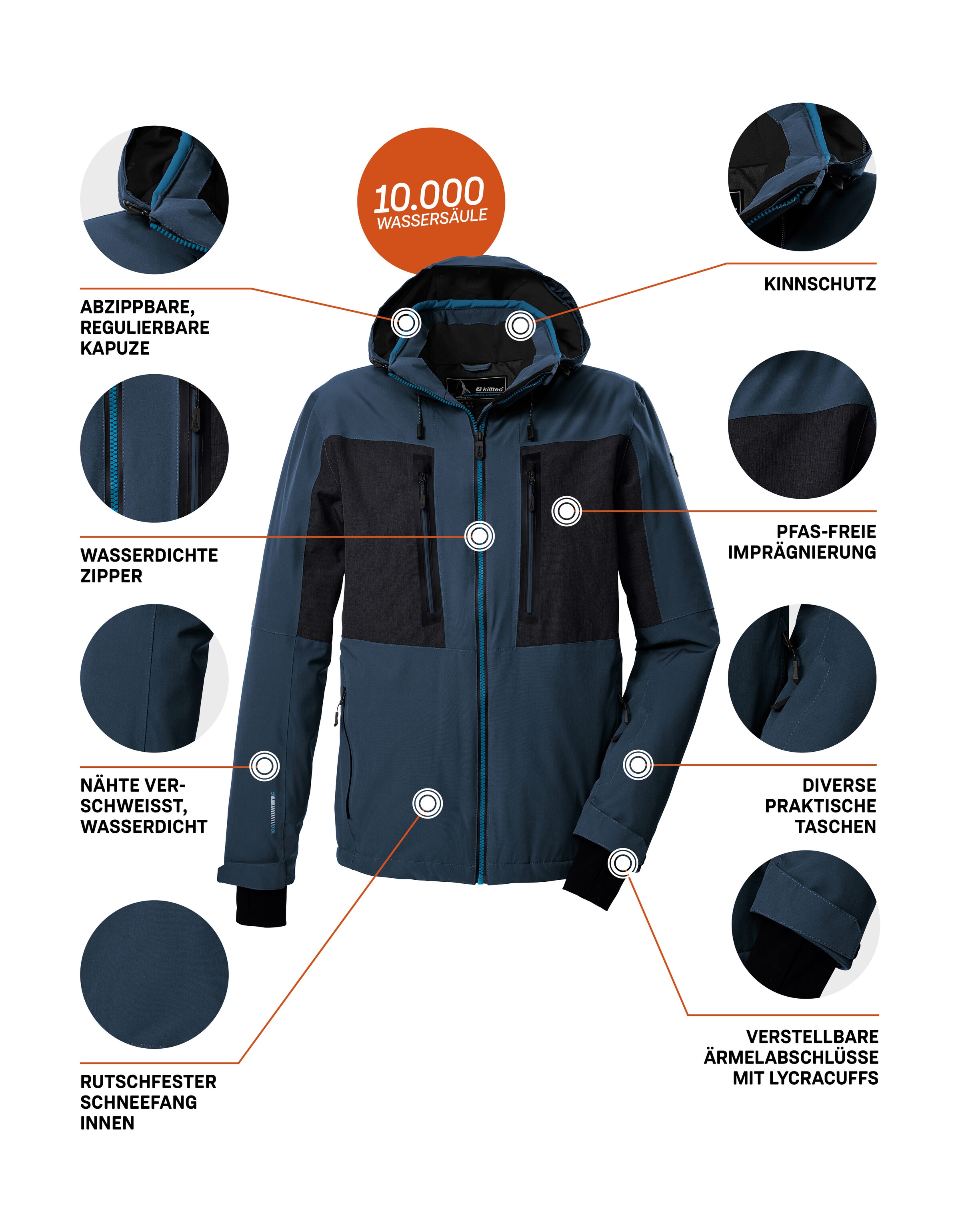 Killtec Skijacke »KSW 47 MN SKI JCKT«, Herren Skijacke: wasserdicht, atmungsaktiv, abnehmbare Kapuze