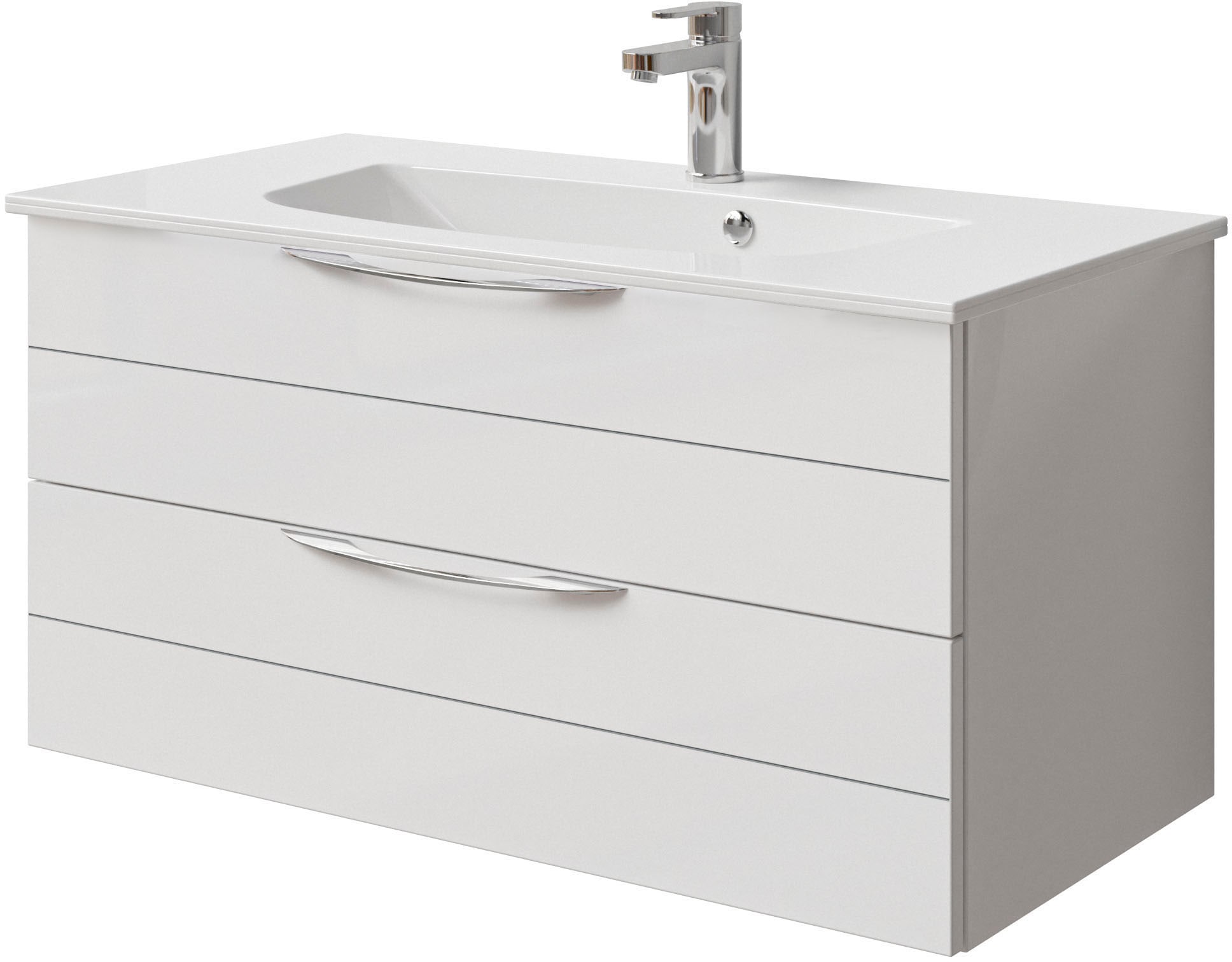 Waschtisch „Serie 6025“, Weiß Hochglanz + Weiß Hochglanz/ Quarzgrau Waschtisch weiß