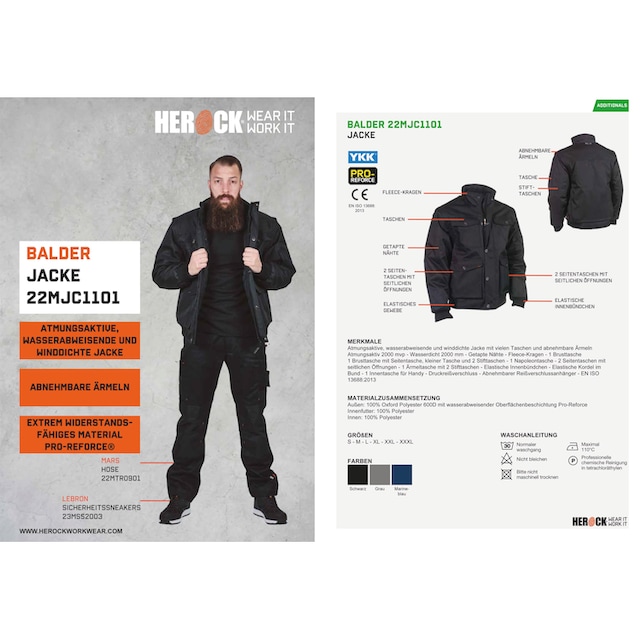 Herock Arbeitsjacke »Balder Jacke«, Atmungsaktive, wasserabweisende &  winddichte Jacke mit vielen Taschen kaufen