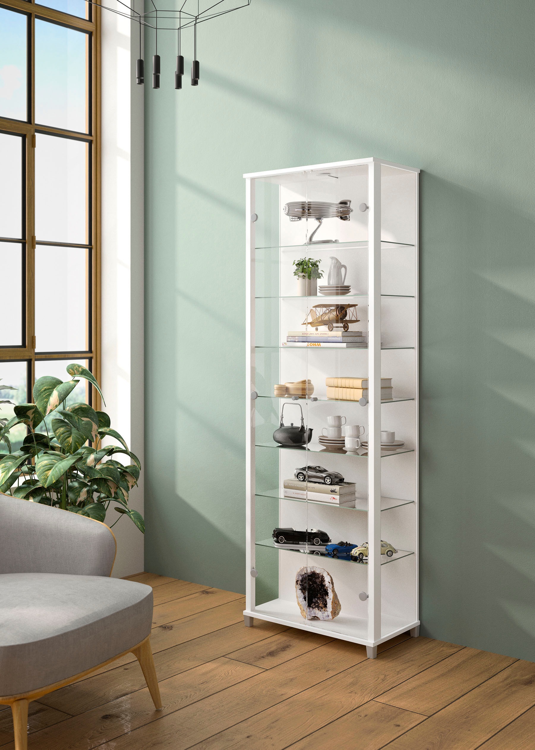fif möbel Vitrine »Optima«, Standvitrine, Glastüren, 7 Böden, LED, vielseitig, perfekt für Sammler