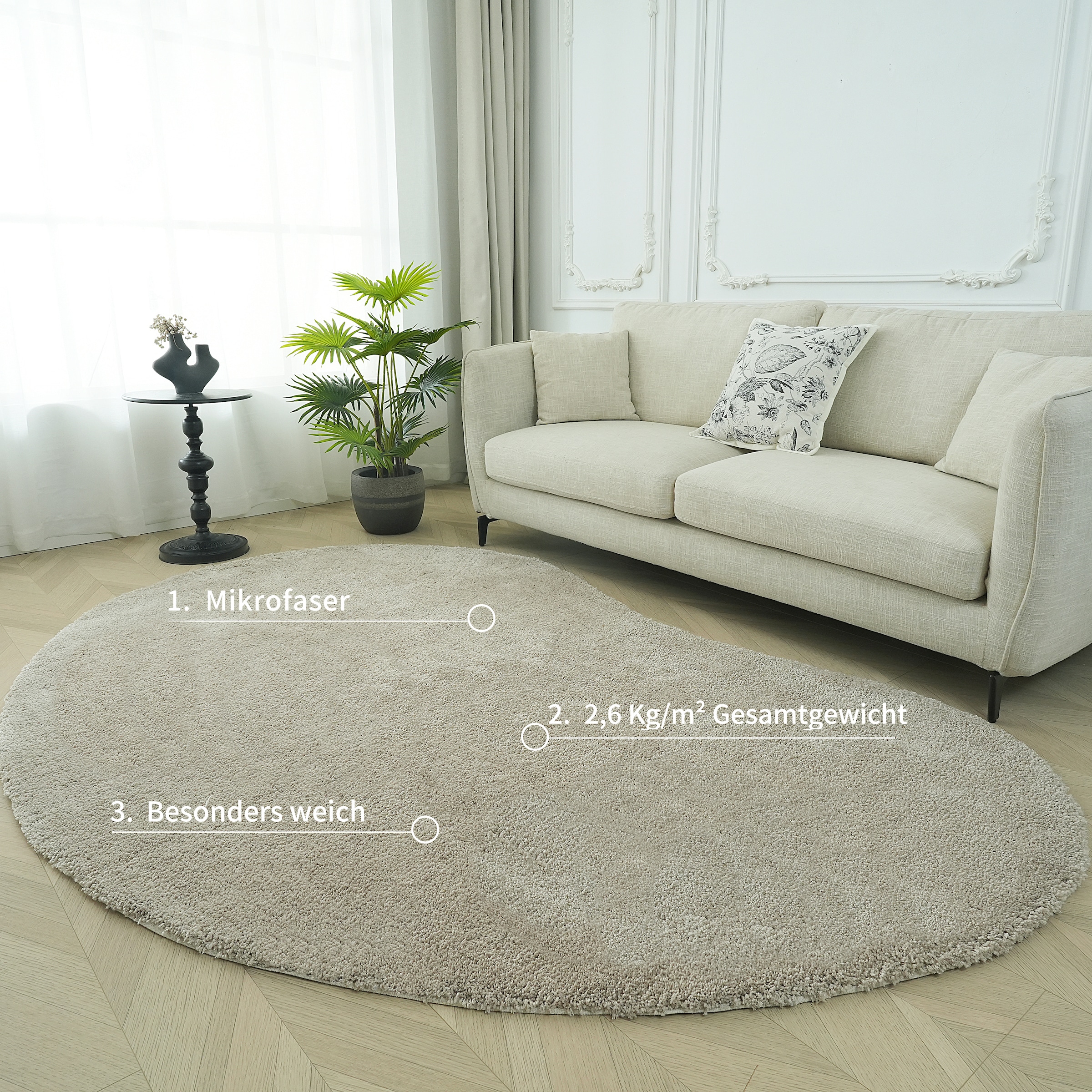LeGer Home by Lena Gercke Hochflor-Teppich »Halrum, einfarbig, besondere Form, modern«, U-förmig, 25 mm Höhe, organische Form, bean shape, kuschelig, Wohnzimmer, Schlafzimmer