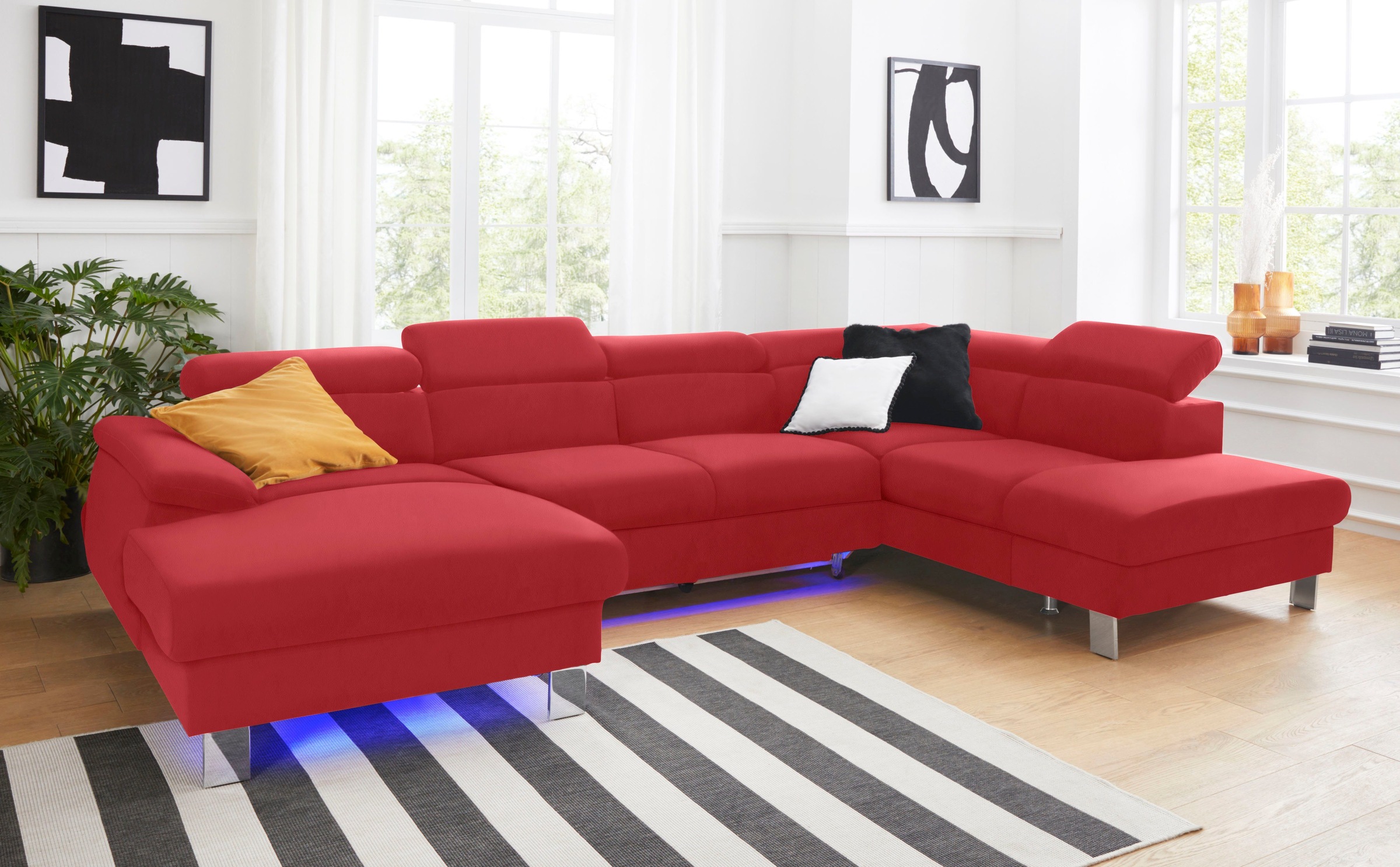 COTTA Polstergarnitur »Komaris U-Form«, (Set), Set bestehend aus: Wohnlandschaft mit Kopfteilverstellung & Hocker