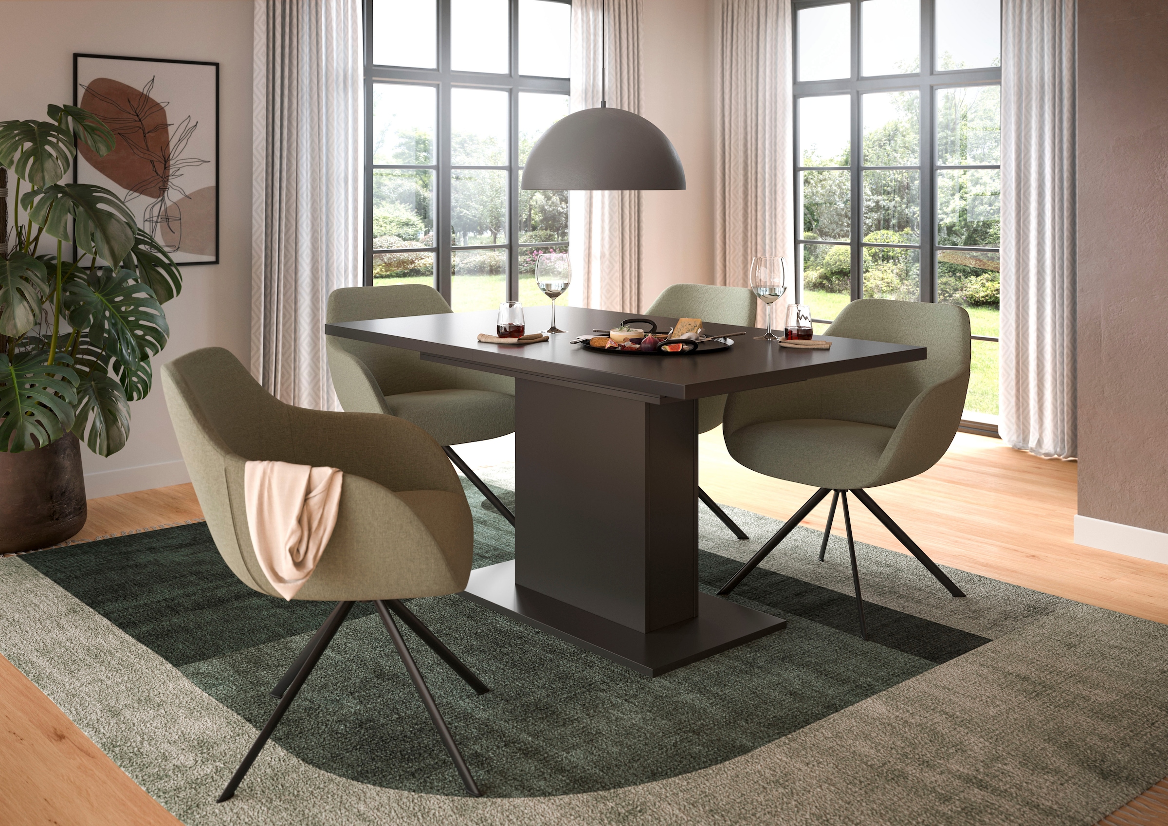 INOSIGN Esstisch »Motus, ausziehbar 150 -190 cm, inklusive 40 cm Einlegeplatte«, (Set, 1 St.), Säulengestell mit Bodenplatte, Tisch, Küchentisch, Esszimmer, Küche