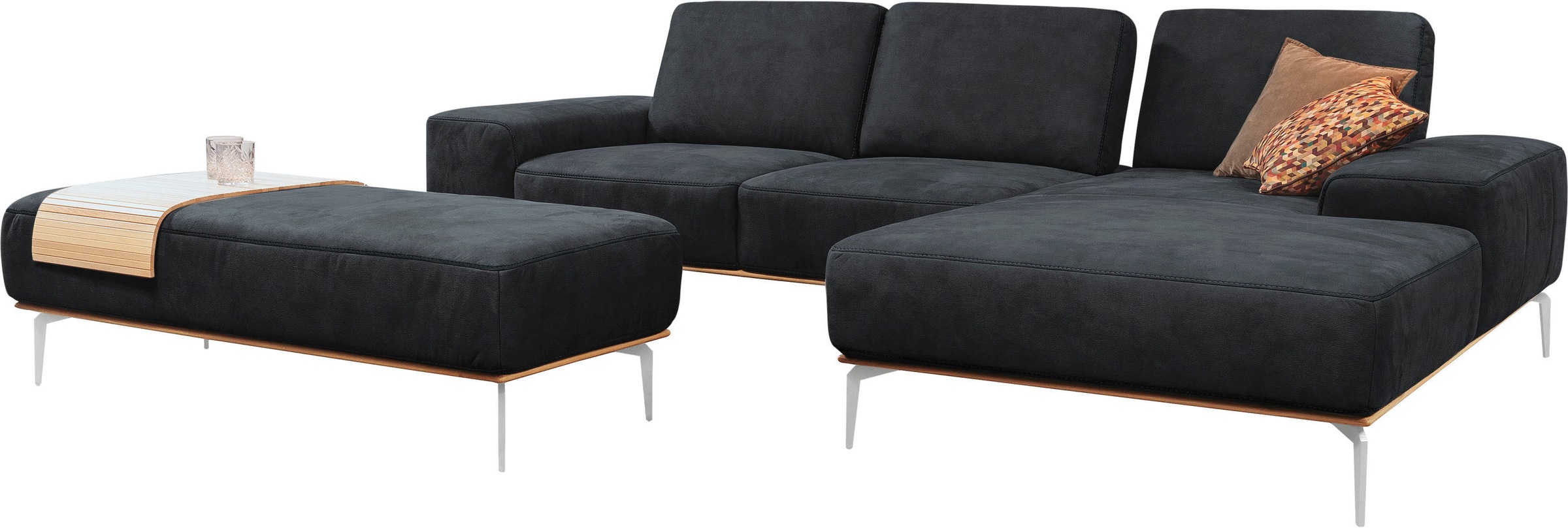 W.SCHILLIG Ecksofa »run, Designsofa, bequem, L-Form«, mit elegantem Holzsockel, Füße in Chrom glänzend, Breite 299 cm