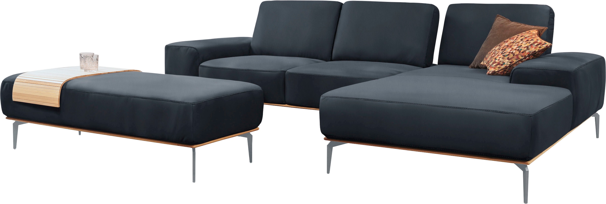 W.SCHILLIG Ecksofa »run, Designsofa mit tollem Sitzkomfort, bequem, L-Form«, mit elegantem Holzsockel, Füße in Silber matt, Breite 299 cm