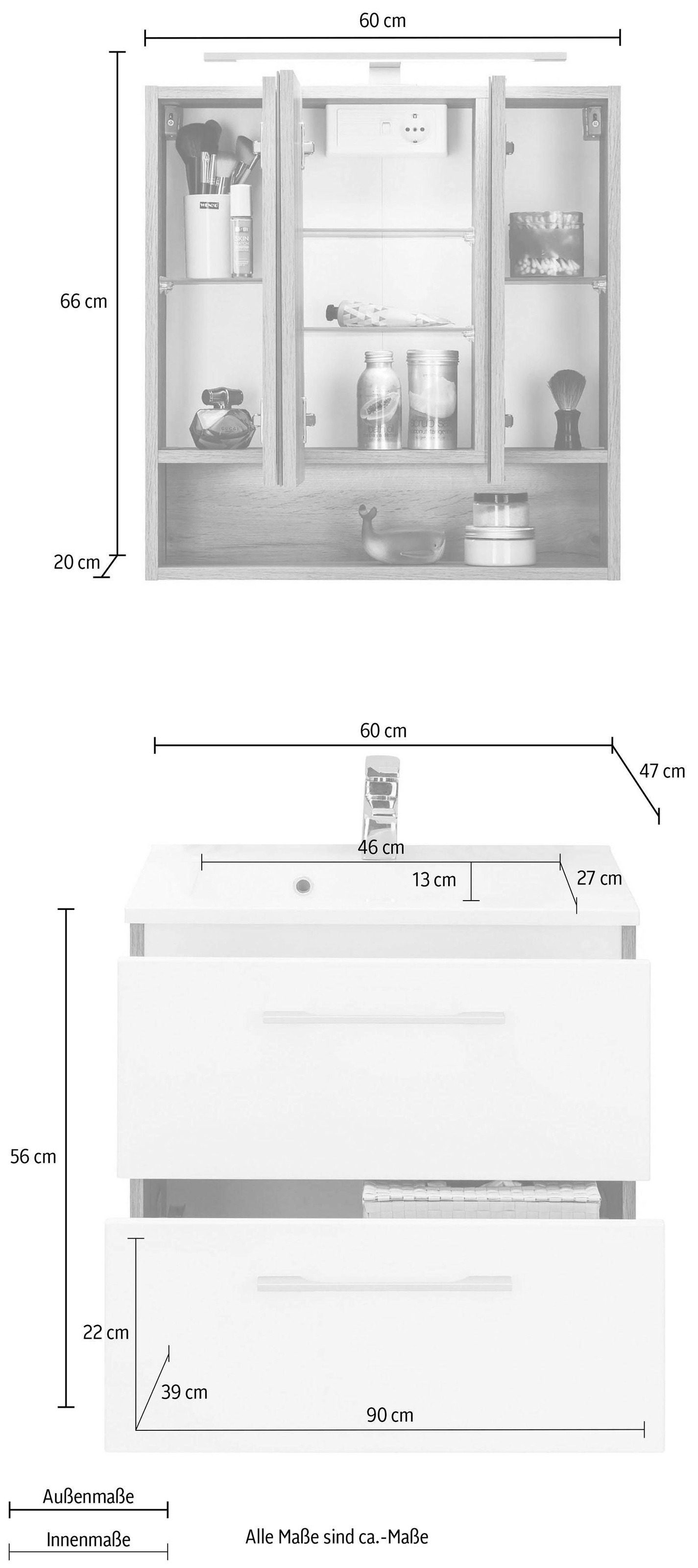St.), Waschtisch auf Badmöbel-Set HELD cm, Spiegelschrank MÖBEL »Soria«, Breite bestellen Rechnung 60 (2