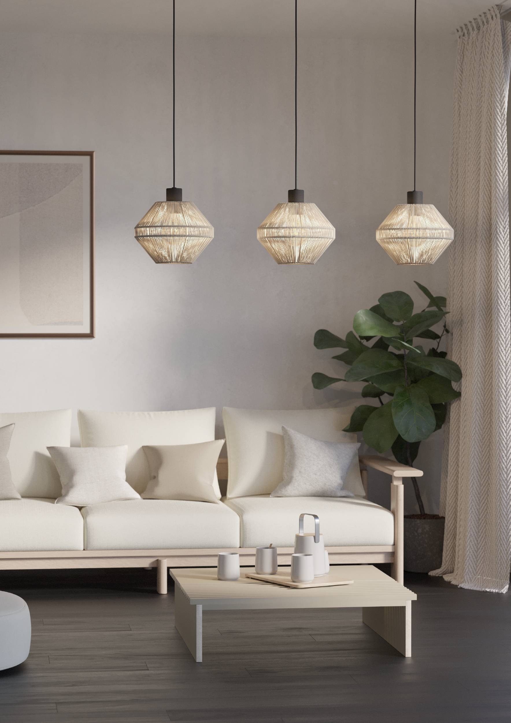 EGLO Hängeleuchte »Midsumer Hängelampe, Esszimmerlampe japanisch, Metall und Textil, E27« E27 1 Stk. Hängeleuchte - L92 x B22 x H110 cm - schwarz - 3X40W exkl.