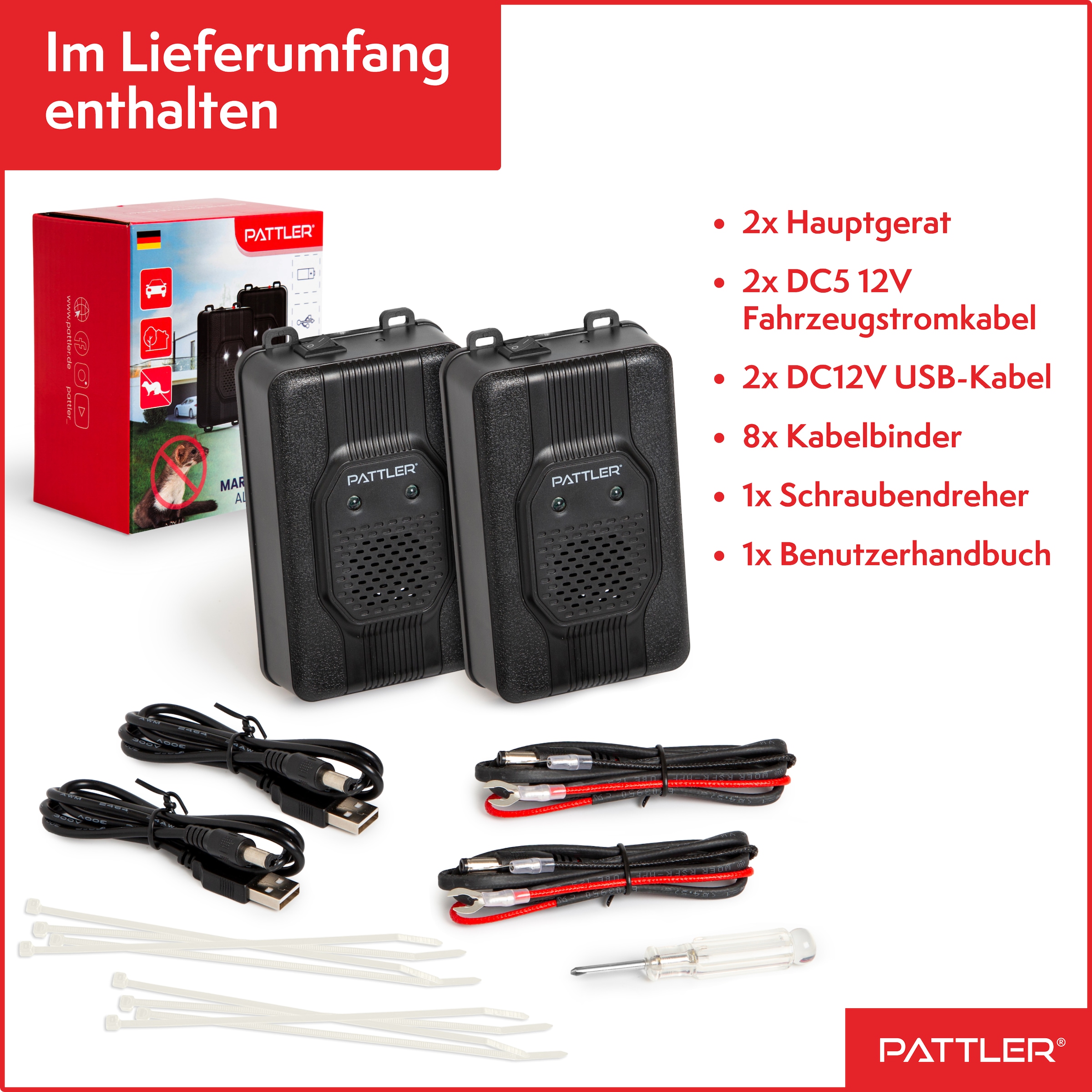 Pattler Ultraschall-Tierabwehr »Marderschreck mit Ultraschall und Blitzlicht« 2 Geräte