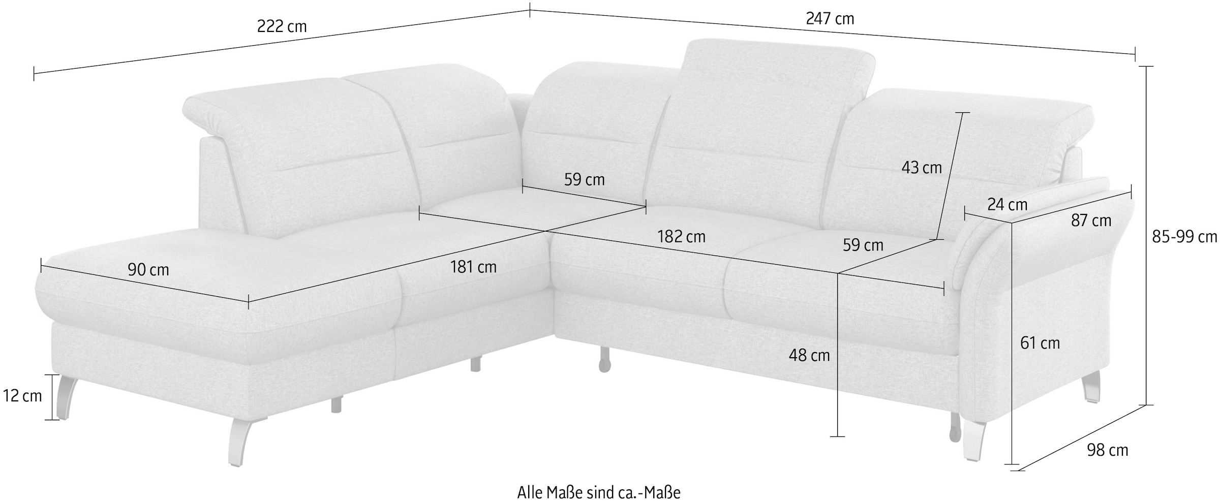 sit&more Ecksofa »Grenoble L-Form mit Federkern«, wahlweise mit Bettfunktion, Bettkasten, Arm- und Kopfteilverstellung