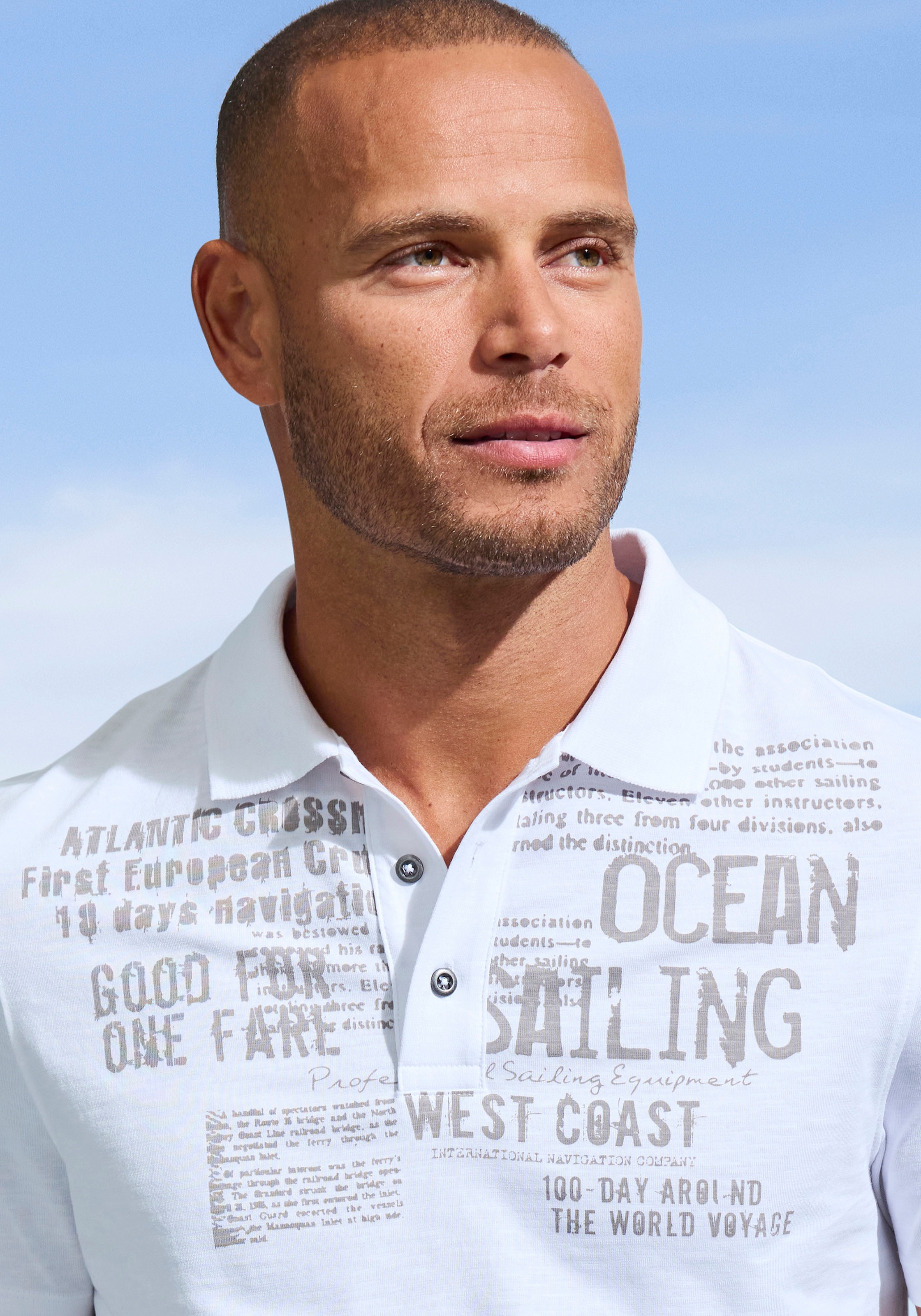 John Devin Poloshirt »mit Print«, Regular-Fit, aus Slub-Qualität, mit Print