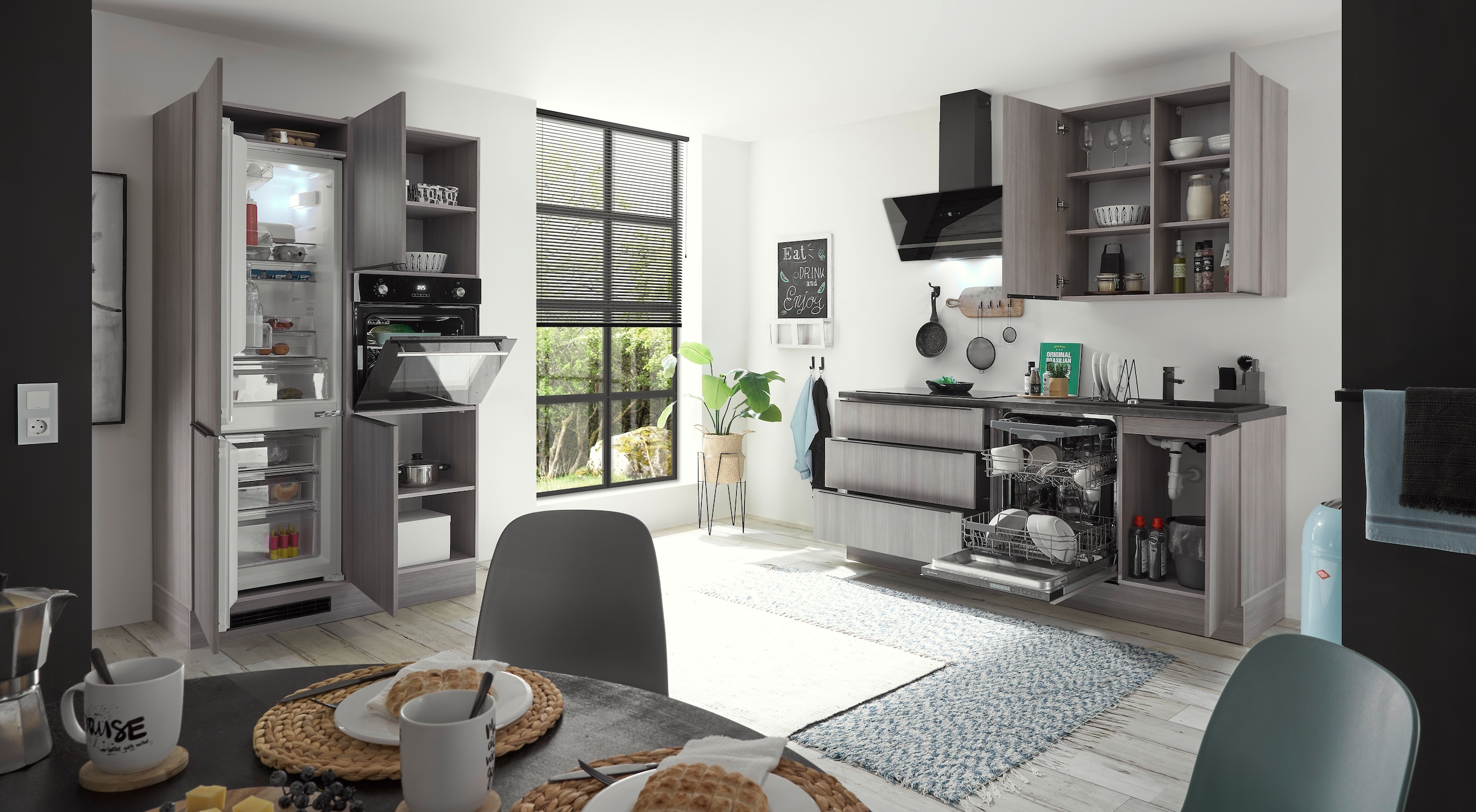 BASIC by Balculina Küchenzeile »Landzeit BxHxT 320x240x60 cm«, Breite 320cm, wahlweise mit E-Geräten, Softclose, Metallschubkasten